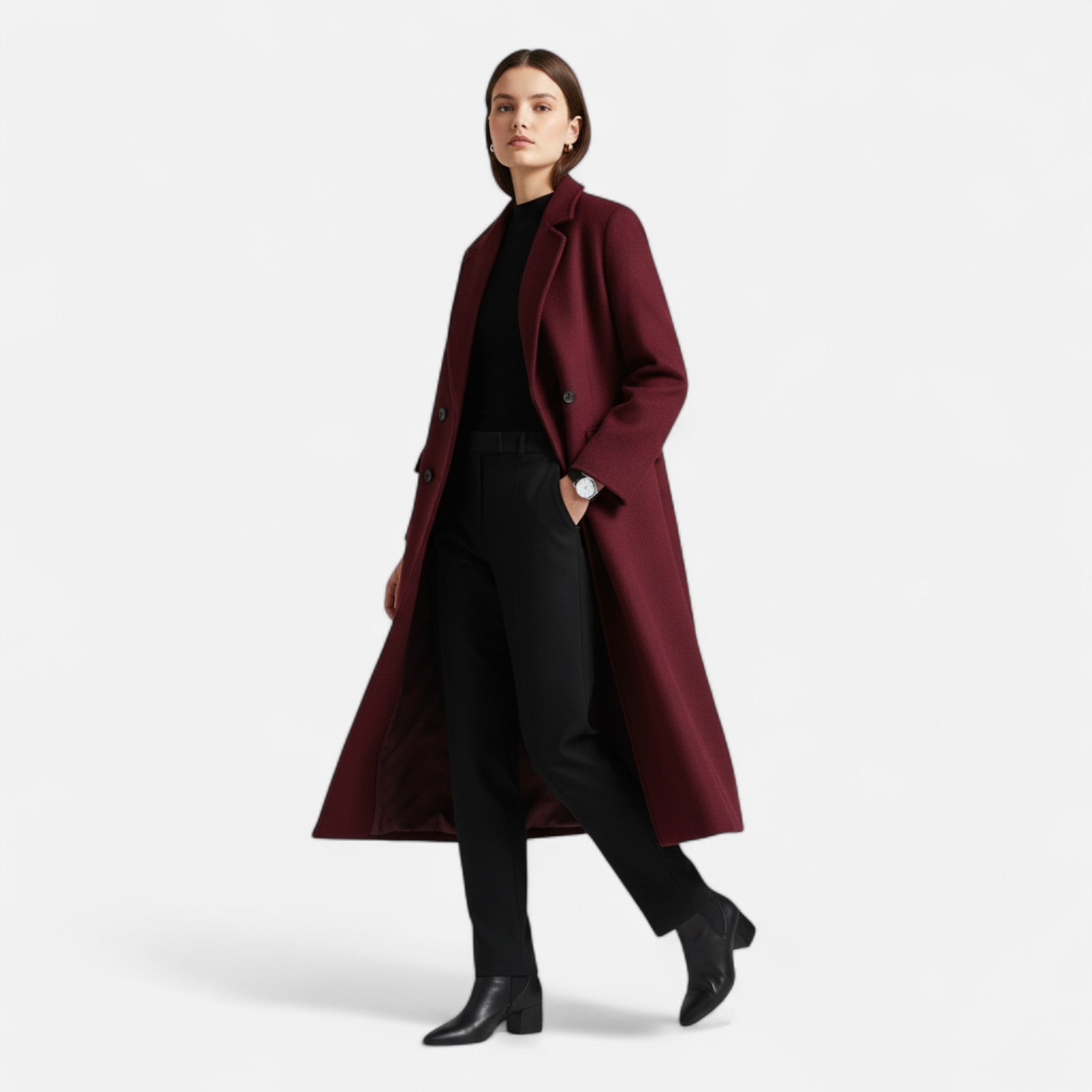 Lang trenchcoat til damer med klassisk revers