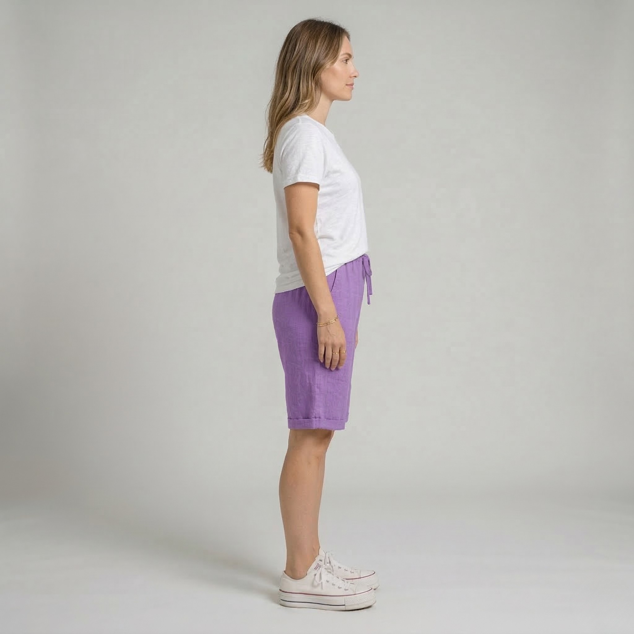 Calções Dame Hør com Cintura Elástica Calções de Verão para Lazer e Férias