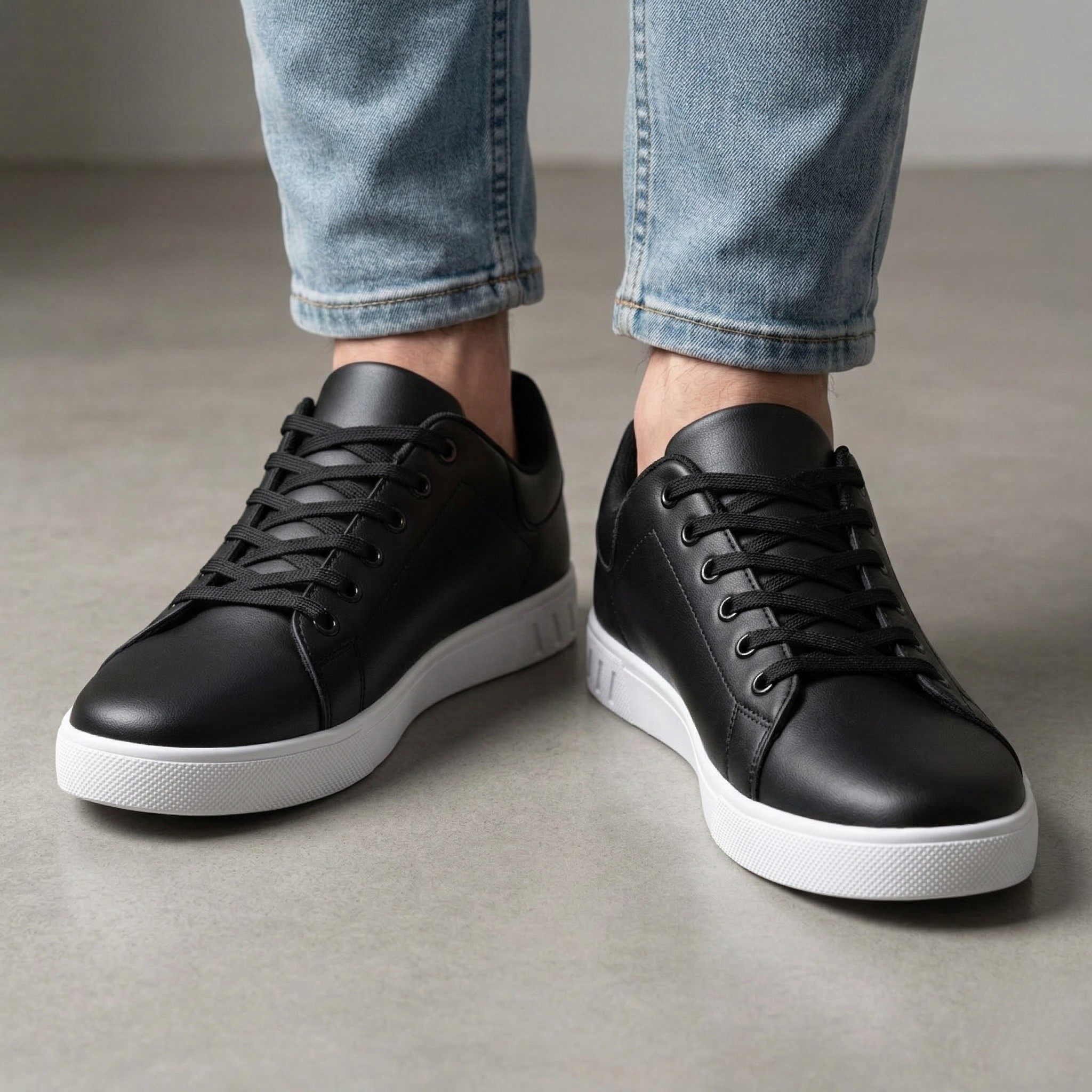 Herre sneakers i læder med snørebånd casual fritidssko komfortable hverdagssko mænd