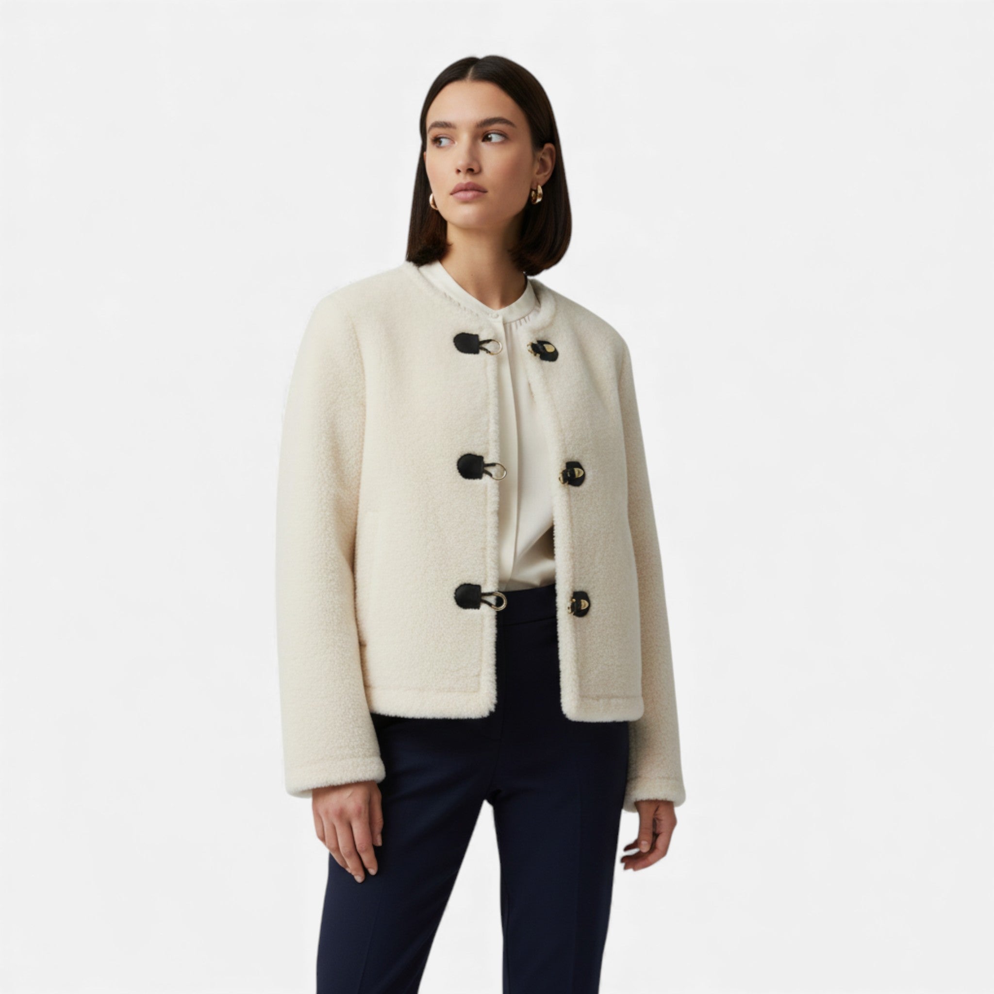 Faux fur-jakke til dame med toggle-knapper