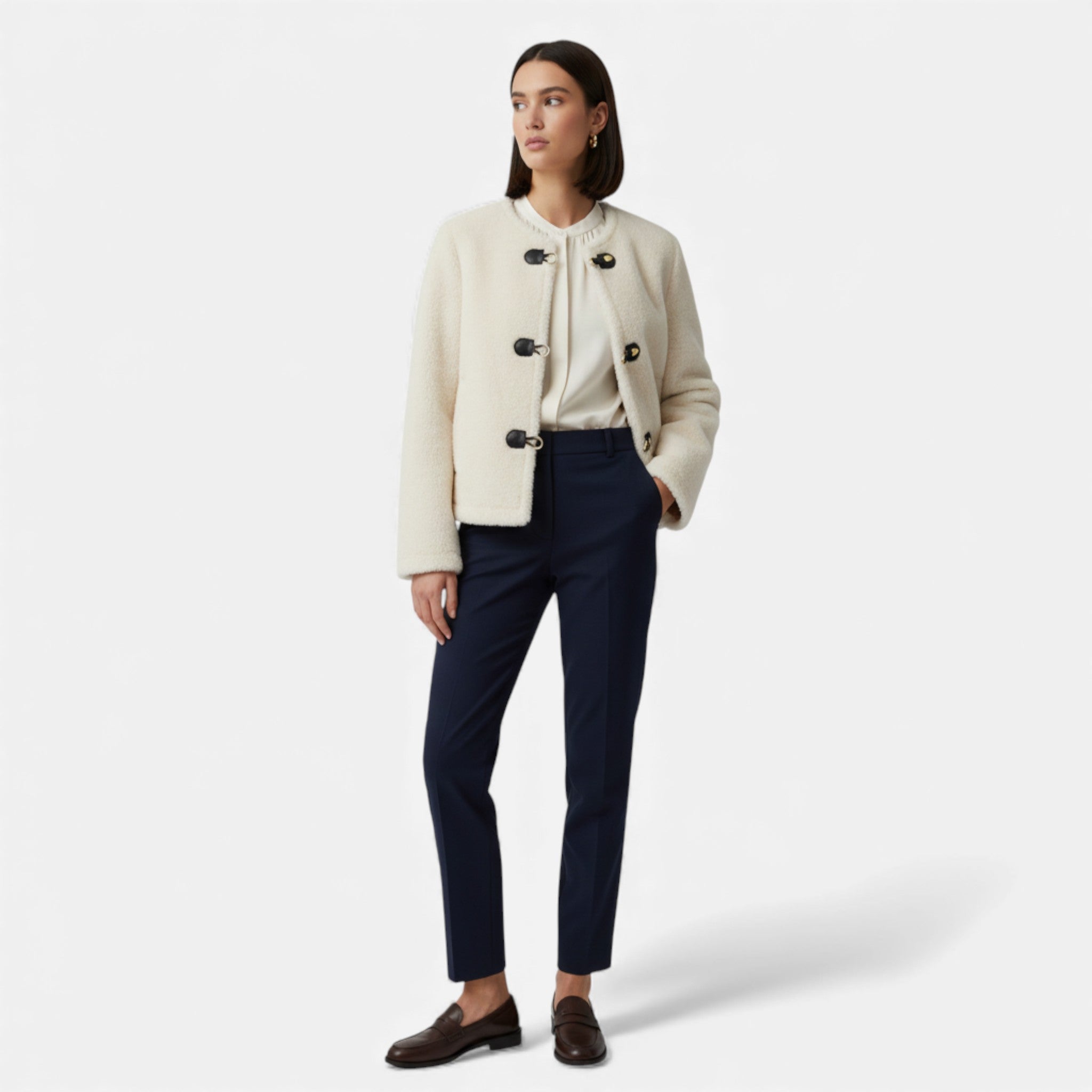Faux fur-jakke til dame med toggle-knapper