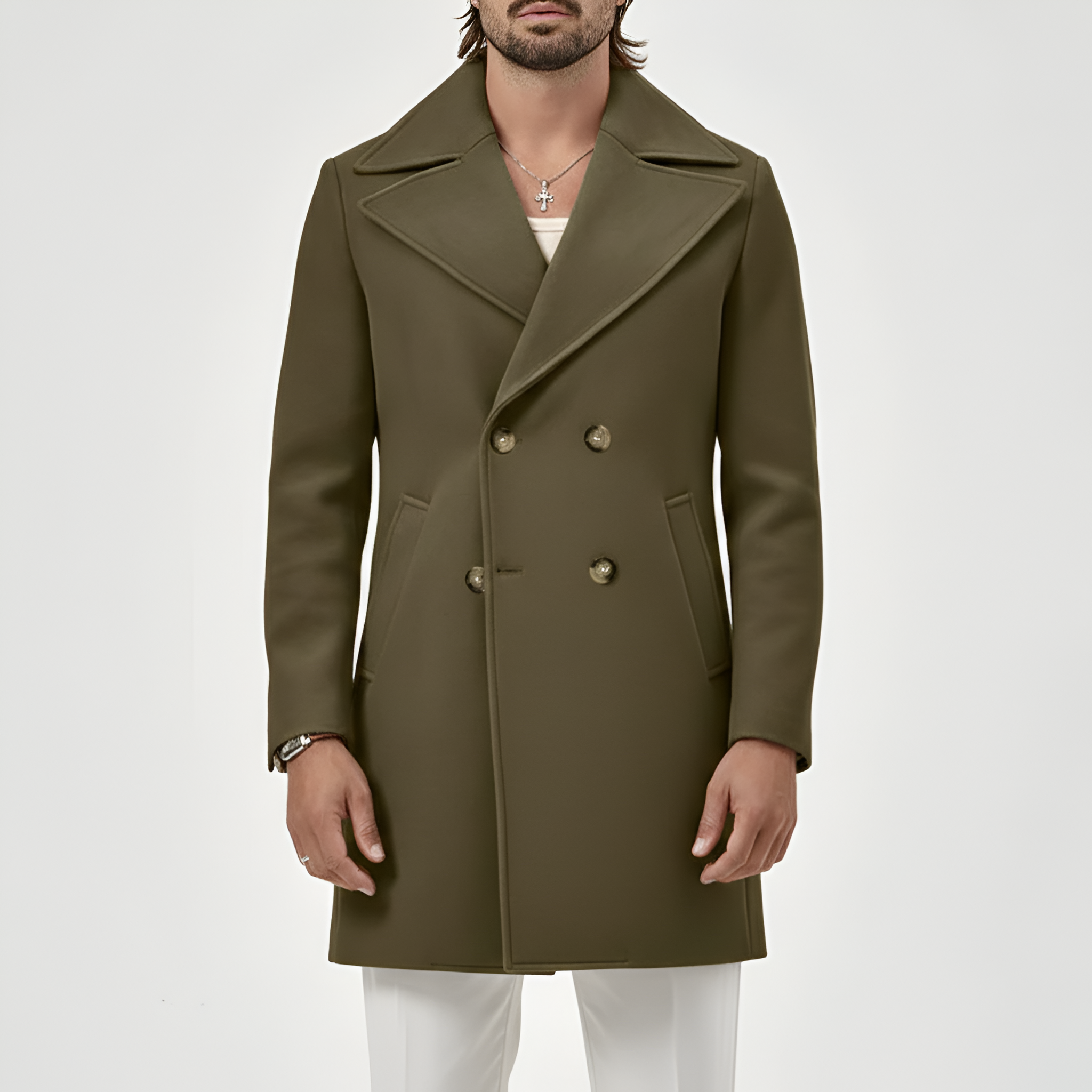 Bellivaro férfi kétsoros gyapjúkeverék kabát klasszikus szabással