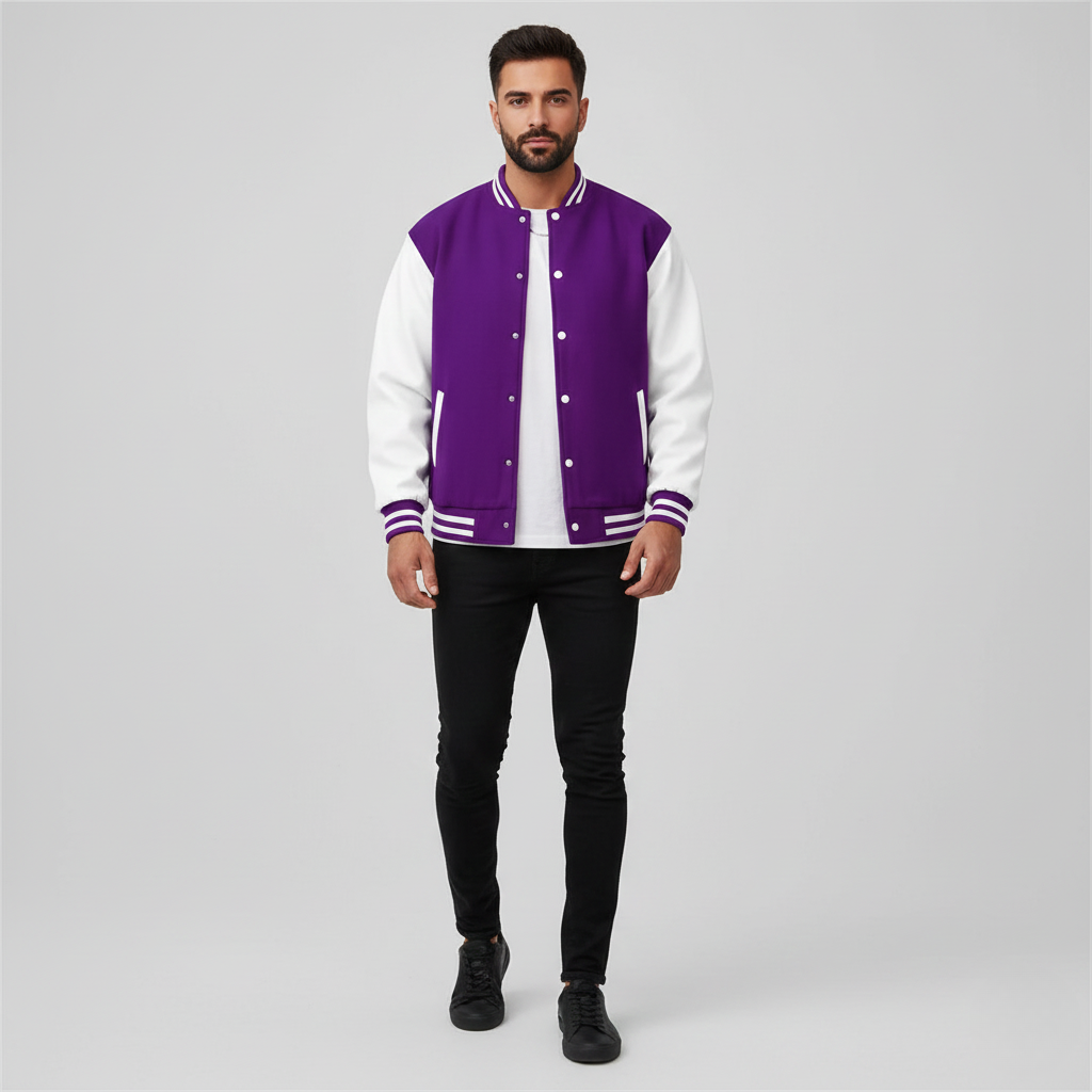 Bellivaro men's varsity bomber jacket with snap buttons classic fit