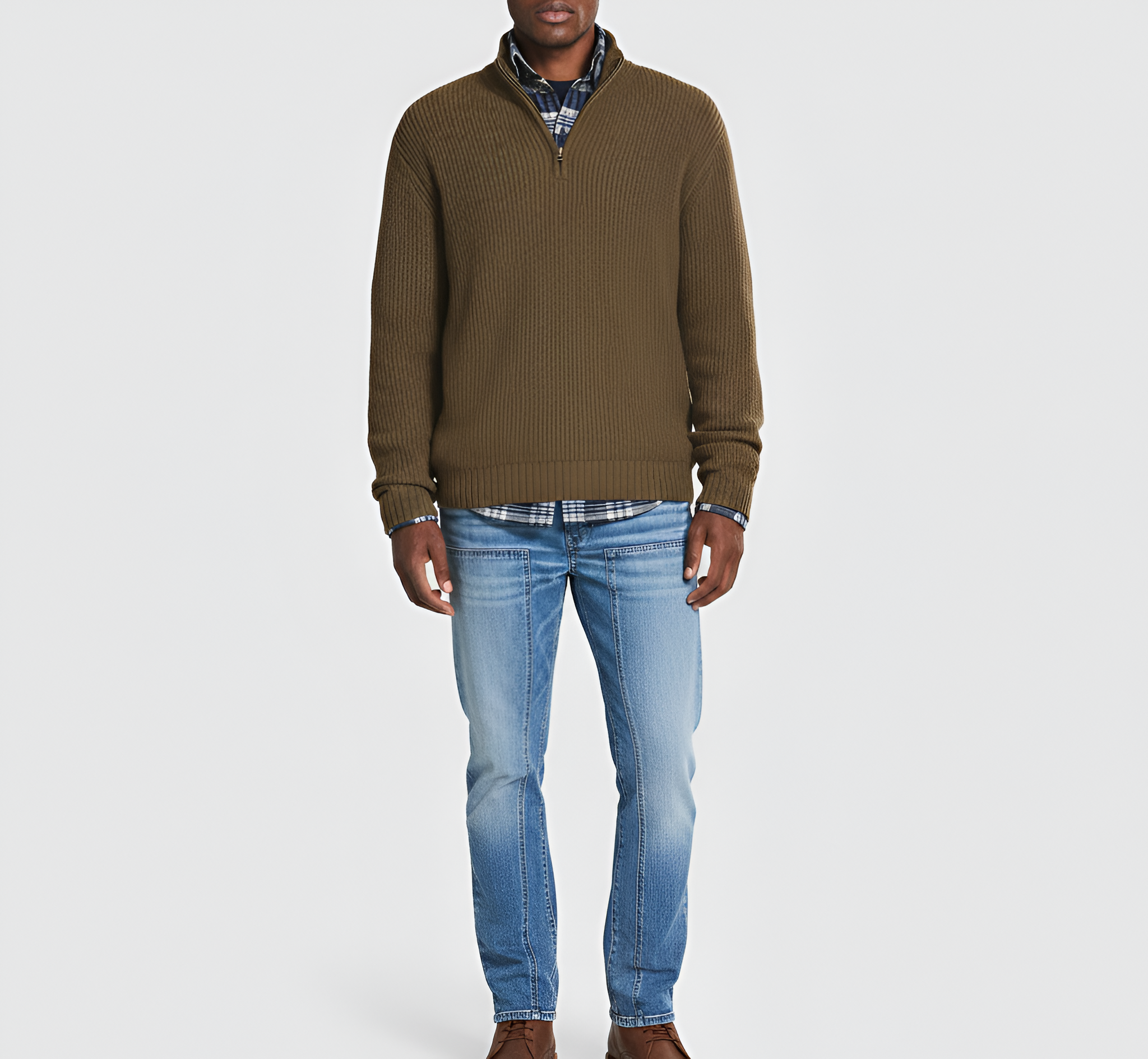 Bellivaro pánsky pletený sveter s polovičným zipsom, dlhý rukáv, voľný strih