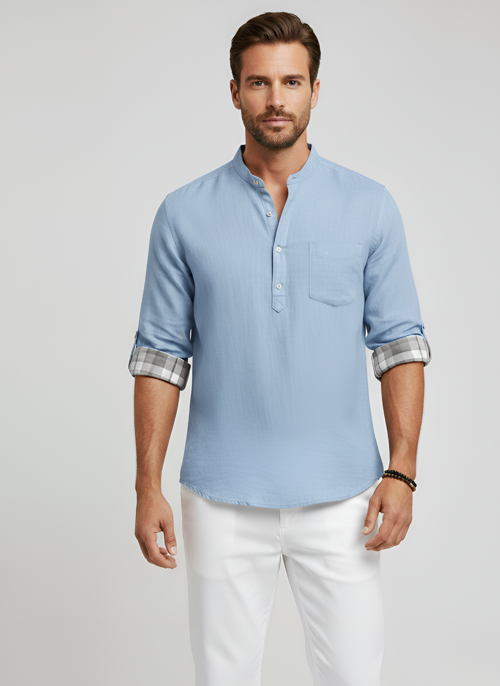 Chemise homme à manches courtes en coton avec fermeture à boutons et poche poitrine
