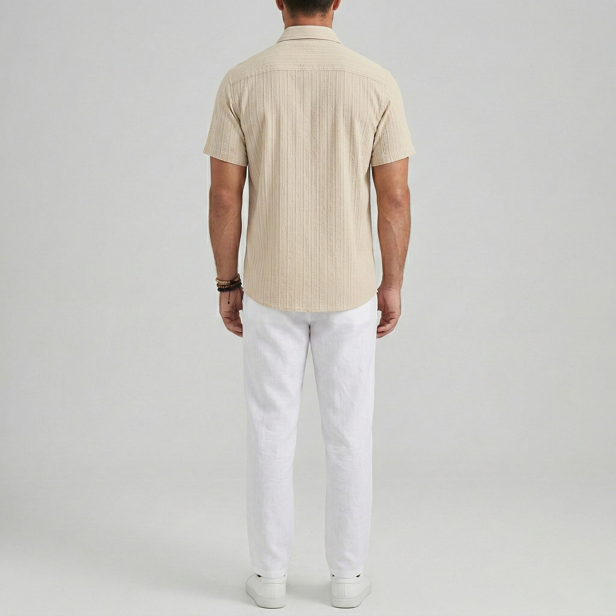 Herre kortærmet skjorte i hørblanding – Sommer skjorte med knapper