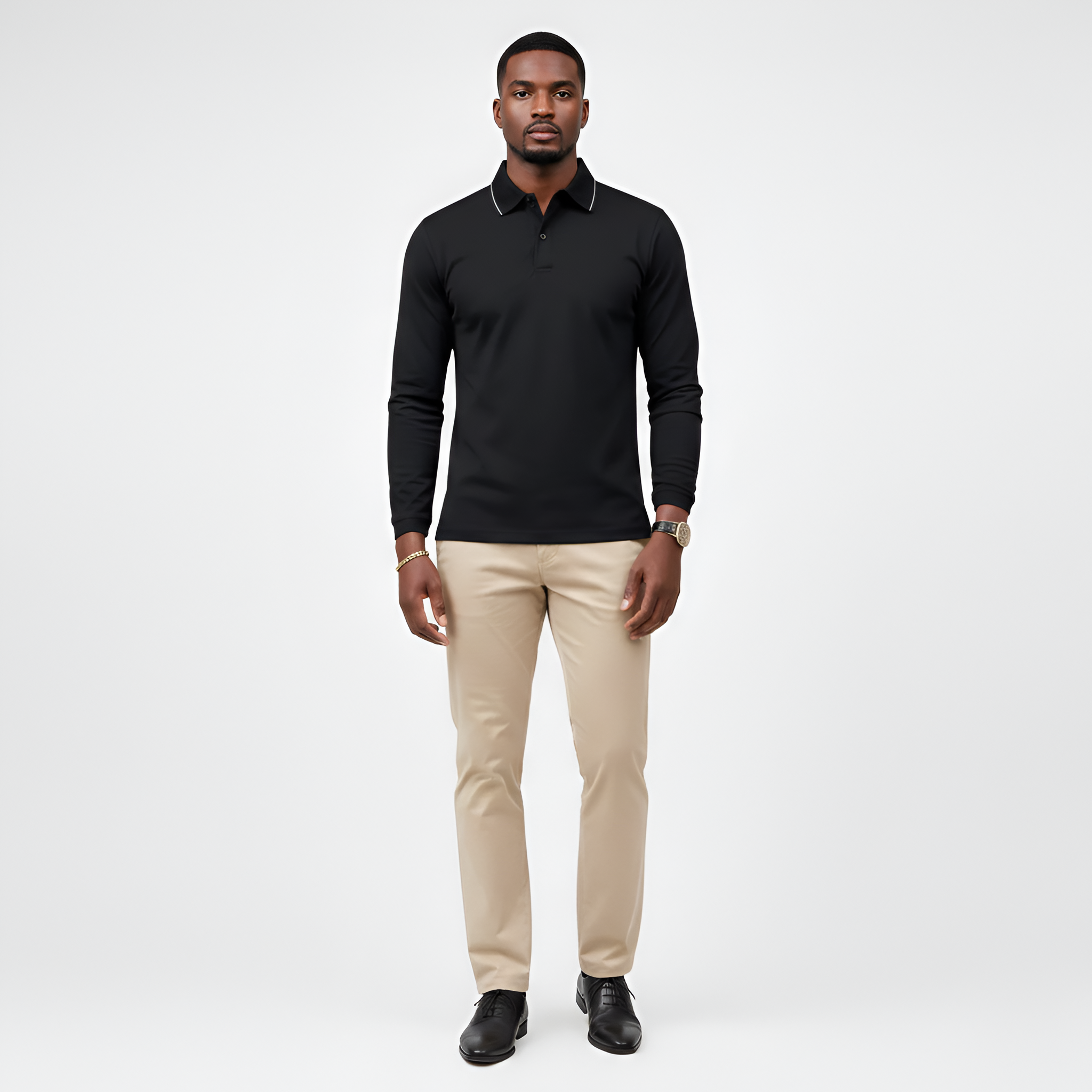 Polo para hombre con mangas largas y ajuste entallado en algodón