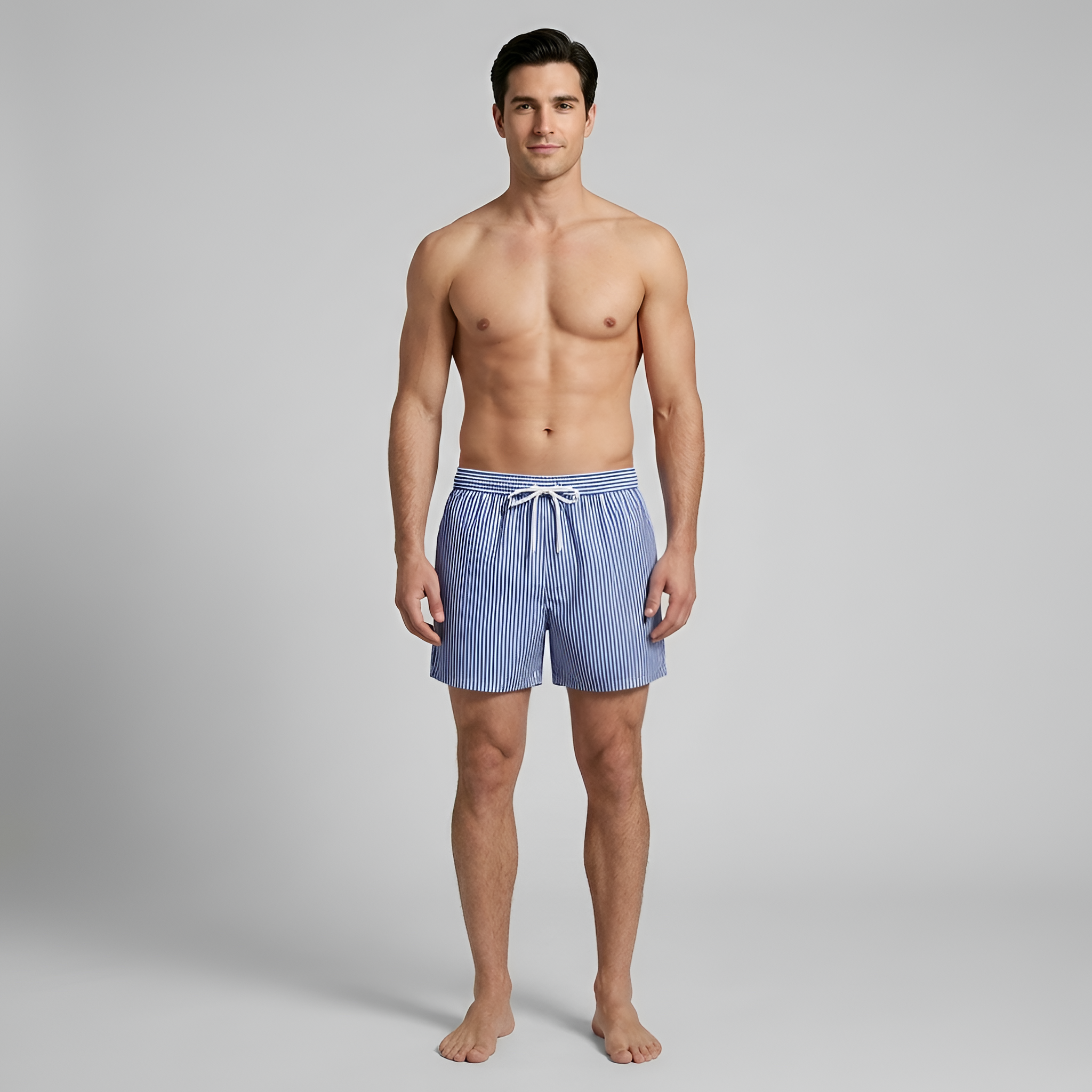 Pánské plavkové šortky s pruhy a elastickým pasem se šňůrkou