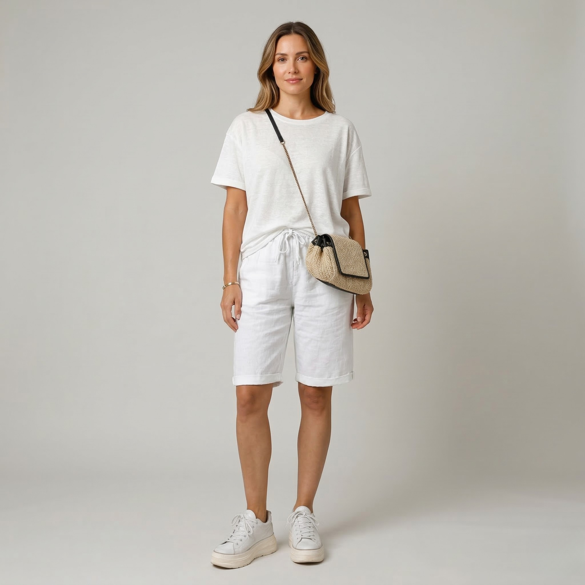 Calções Dame Hør com Cintura Elástica Calções de Verão para Lazer e Férias