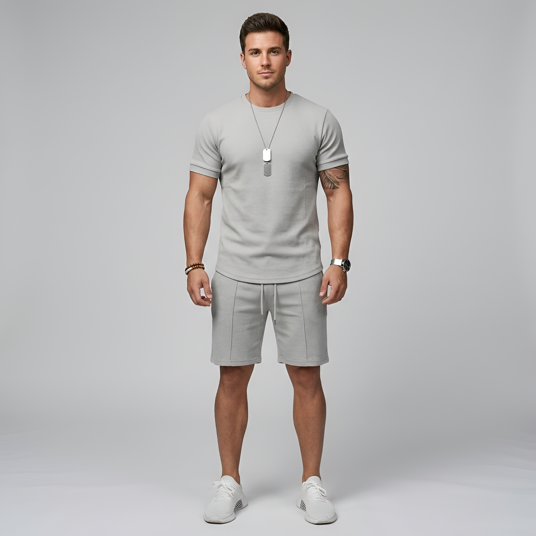 Herre sommersæt med T-shirt og shorts i bomuldsblanding