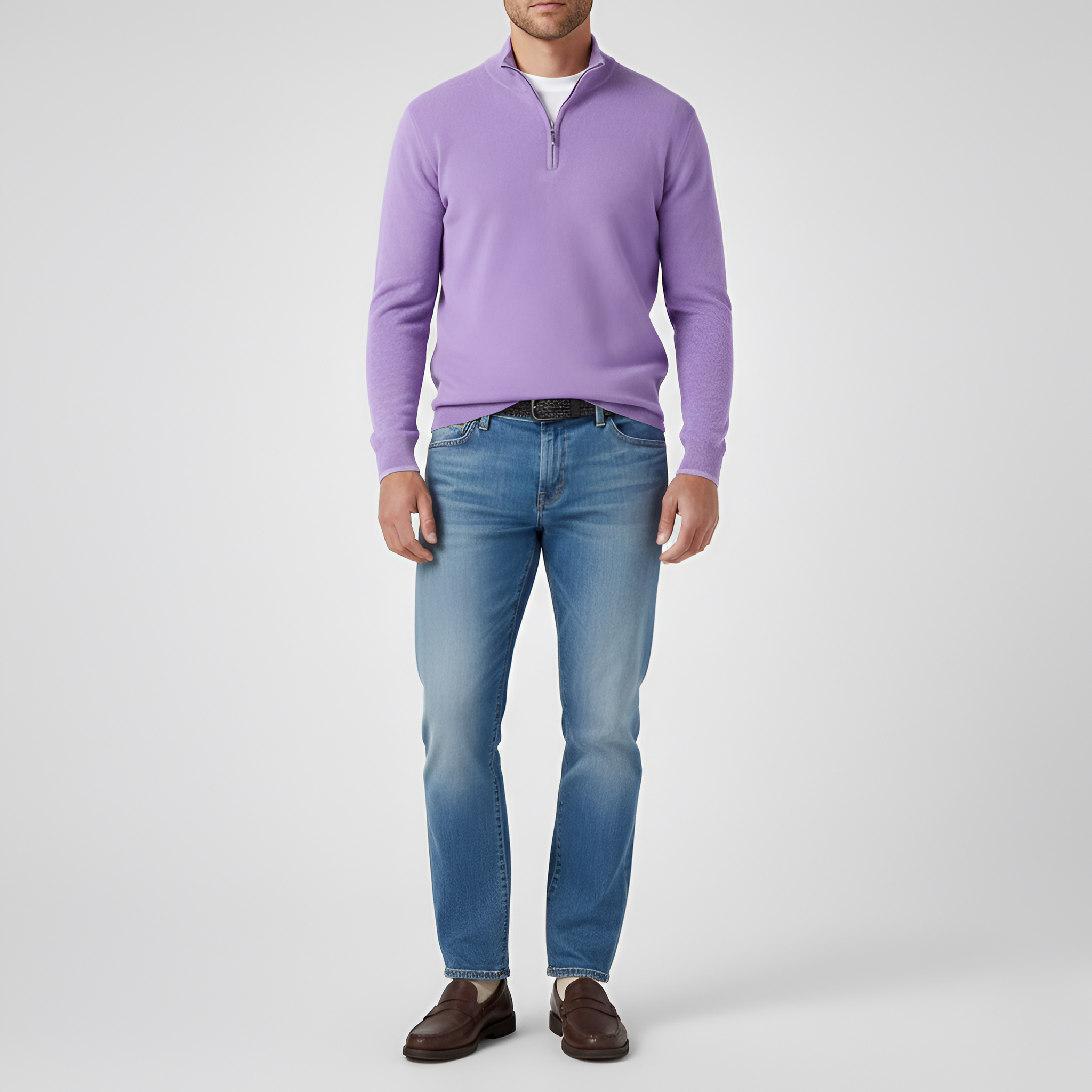 Jersey de punto para hombre Bellivaro con media cremallera, manga larga, ajuste clásico