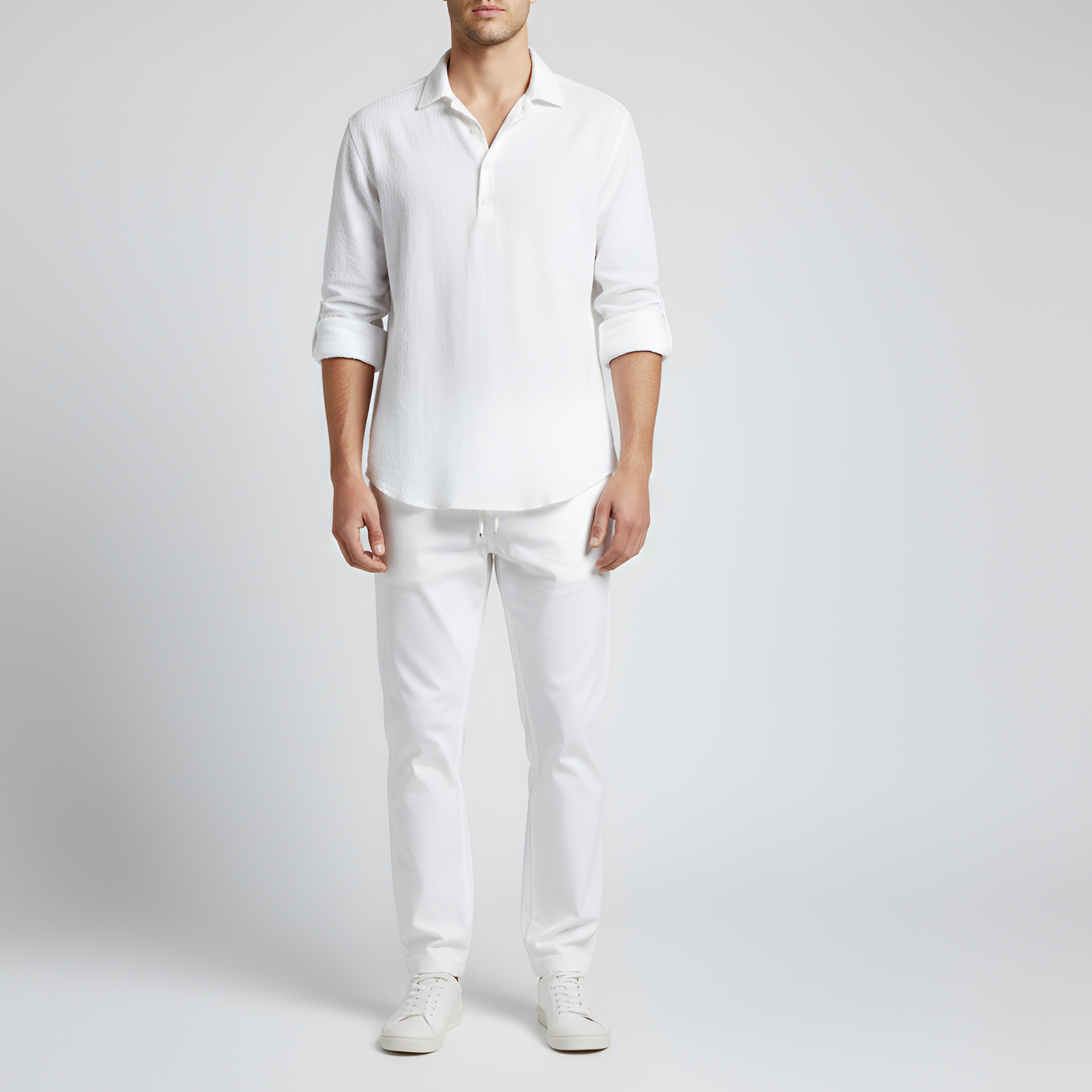 Pánská lněná košile s límečkem na stojáka – dlouhý rukáv letní košile z lněné směsi