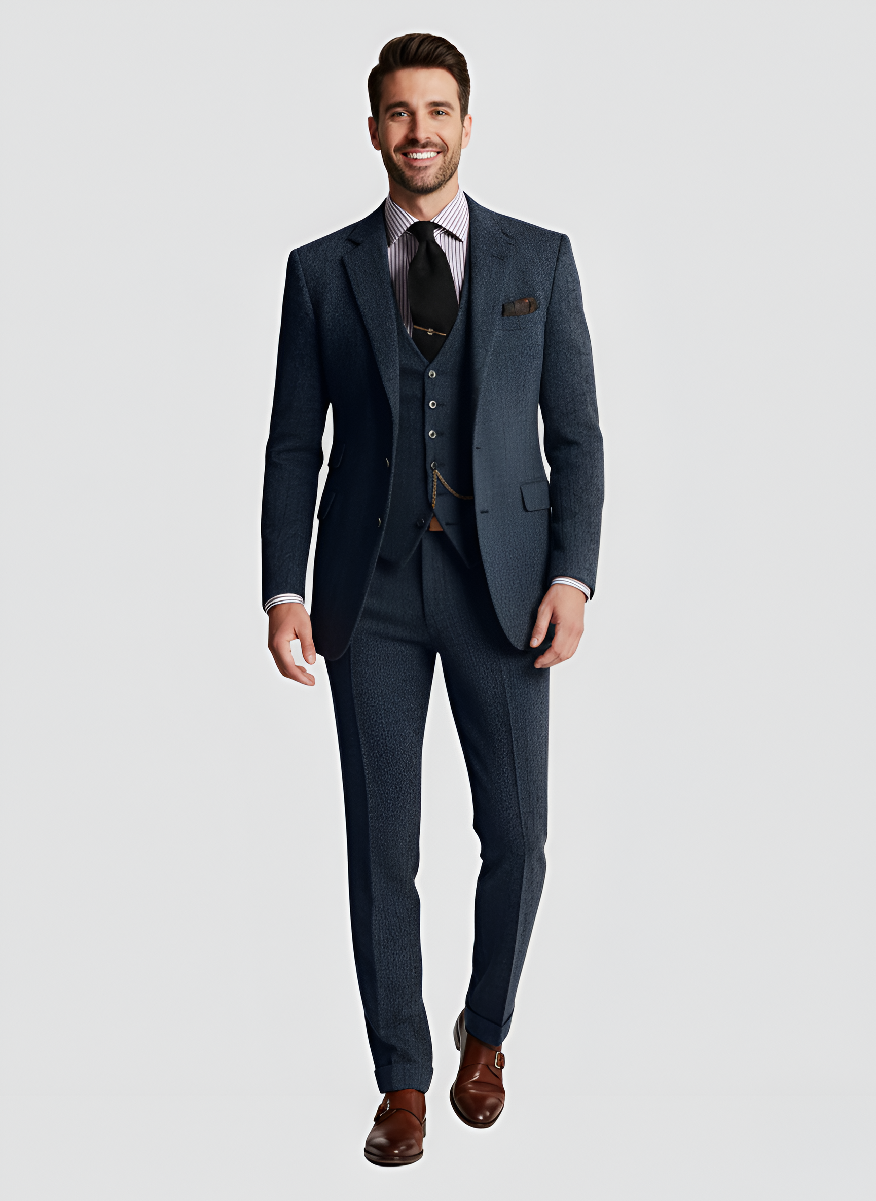 Ανδρικό τριπλό κοστούμι Bellivaro από μαλλί με σακάκι, γιλέκο και παντελόνι