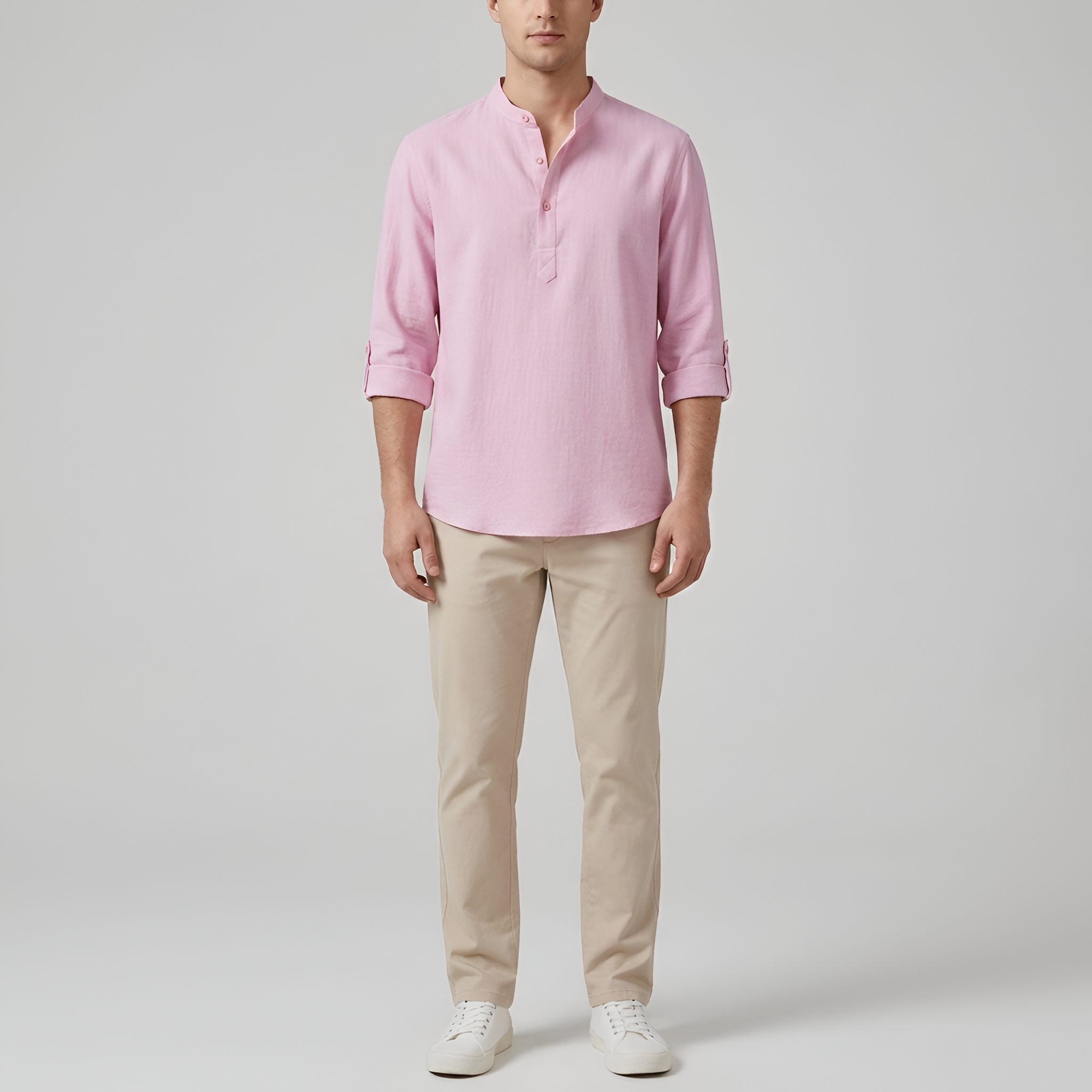 Koszula męska bawełniana z kołnierzem typu stójka i długimi rękawami, koszula casual