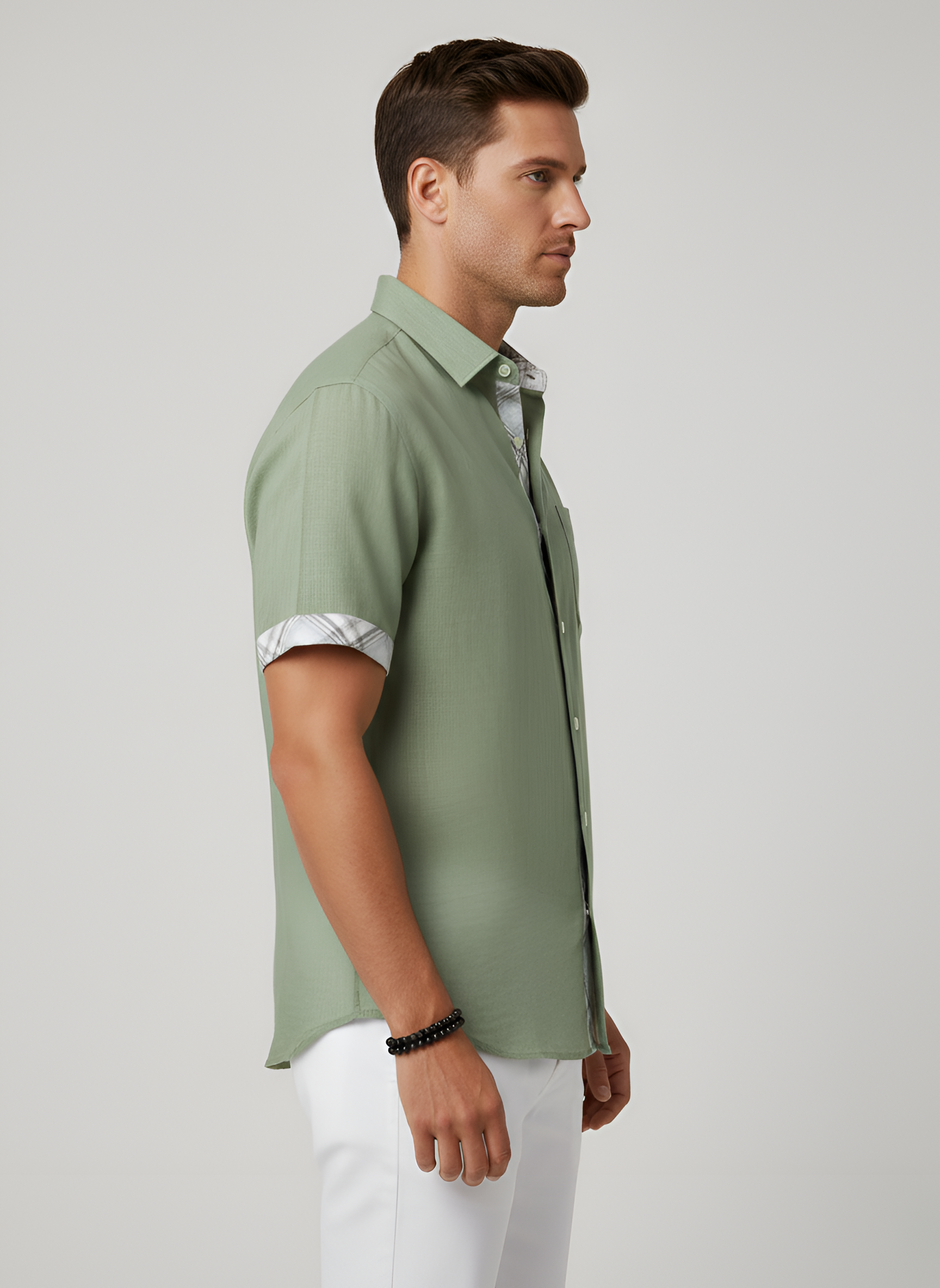 Chemise homme à manches courtes en coton avec fermeture à boutons et poche poitrine