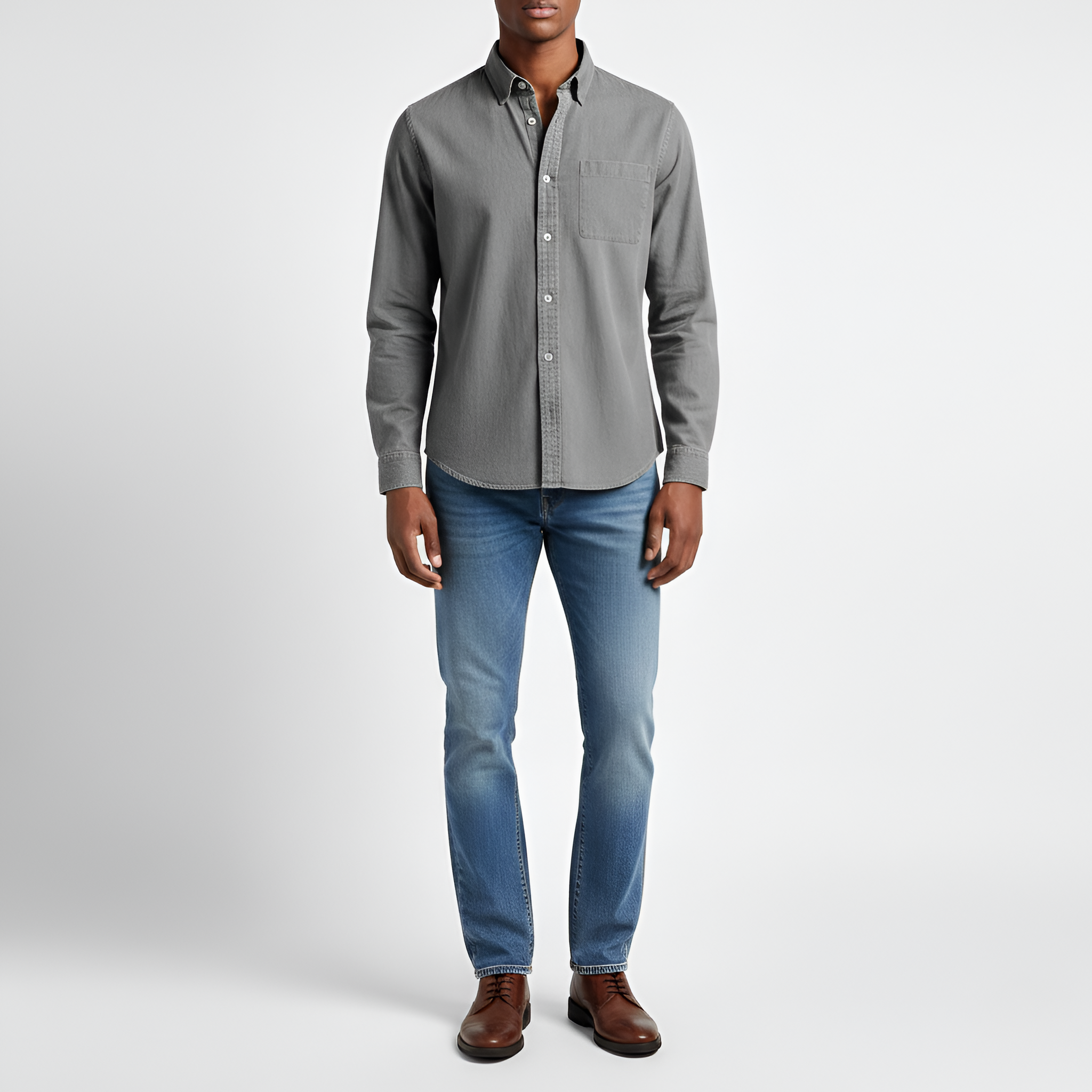 Camisa de algodón para hombre con mangas largas y bolsillo en el pecho en corte regular