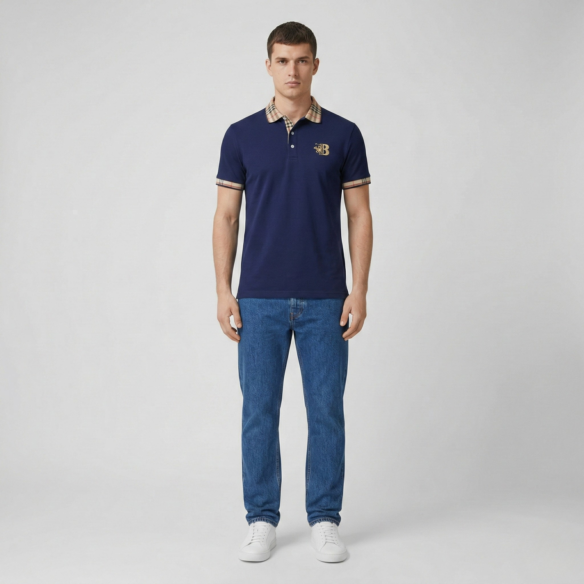 Herre polo t-shirt i bomuld – Kortærmet polo med krave og logo