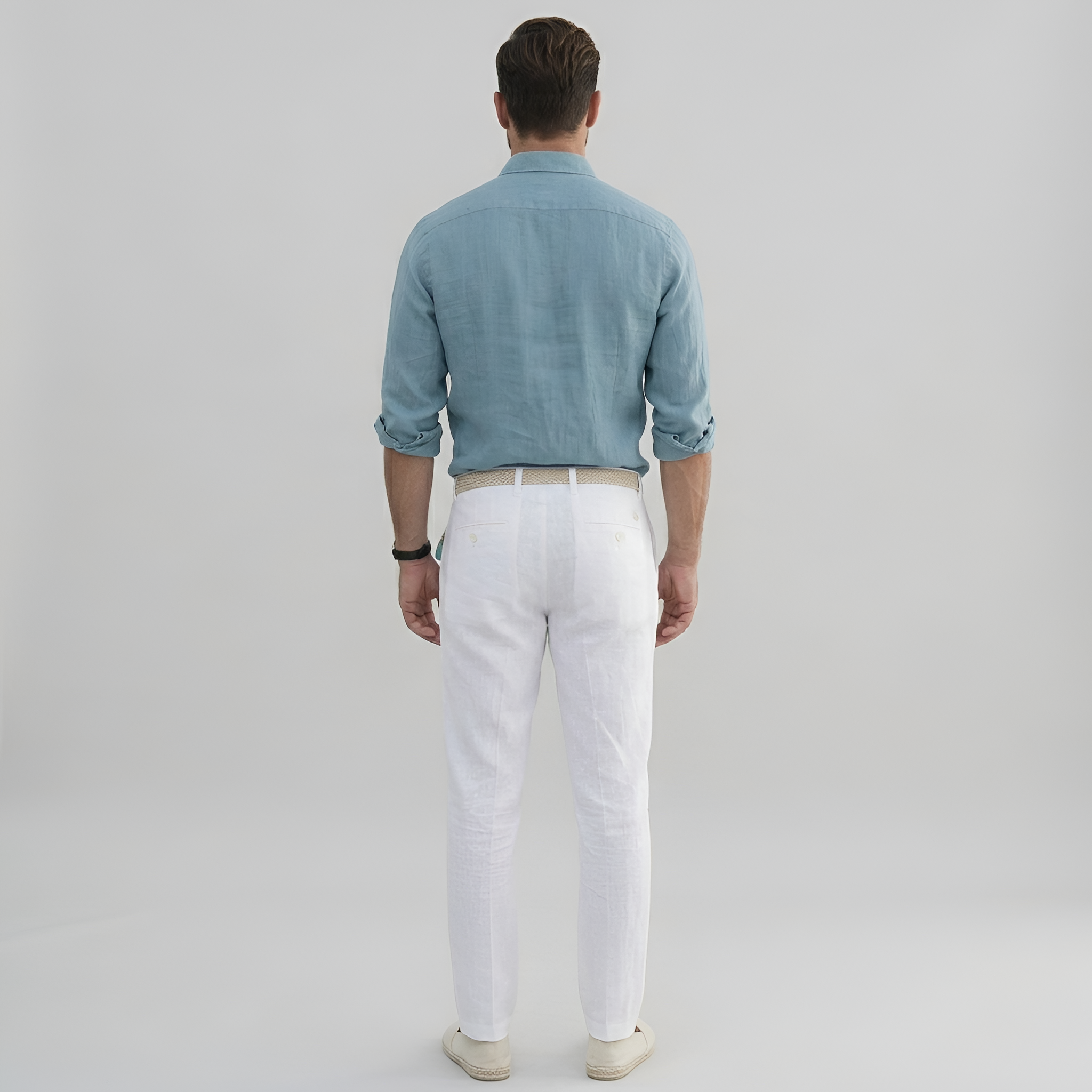 Camicia da uomo a maniche lunghe in lino con colletto e chiusura a bottoni