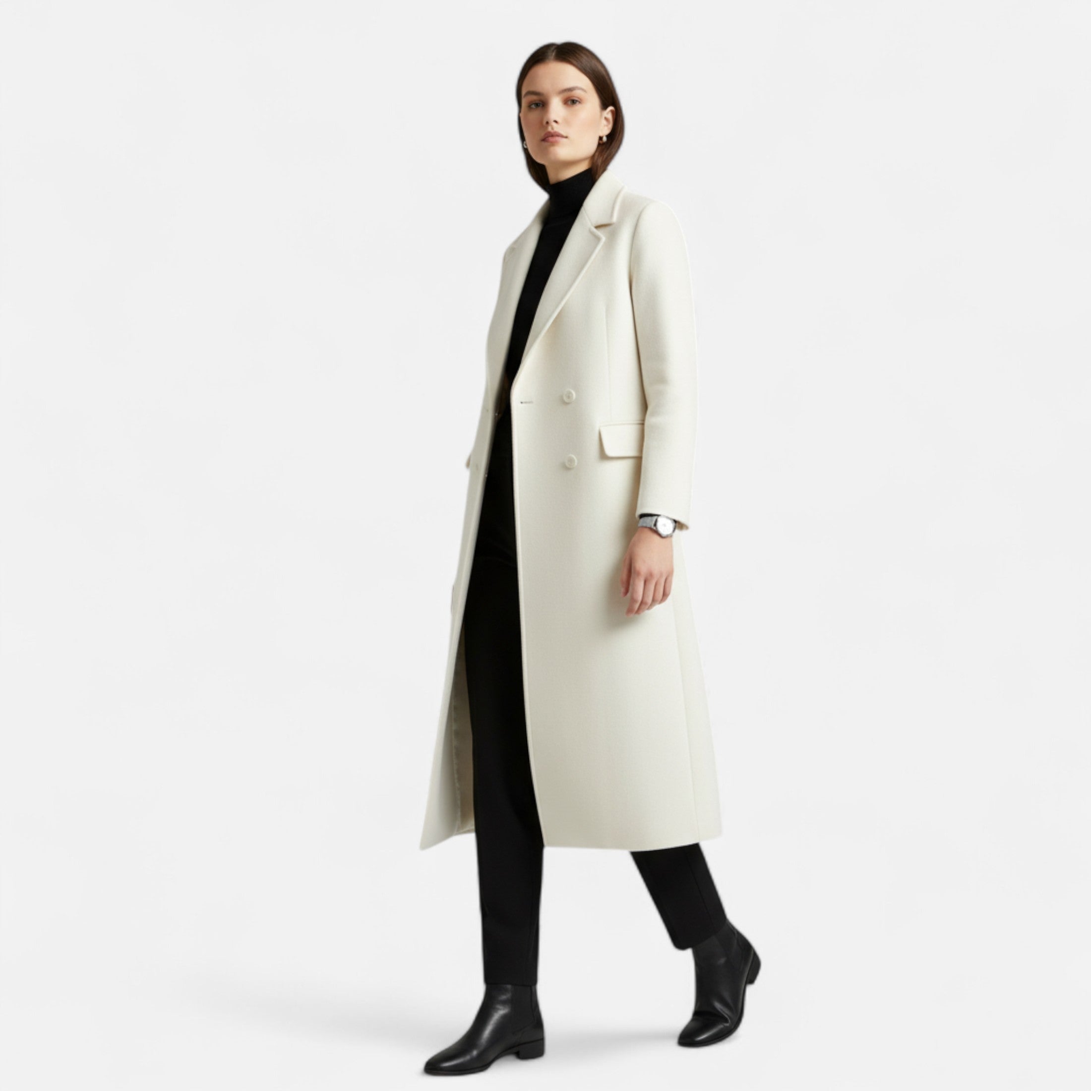 Lang trenchcoat til damer med klassisk revers