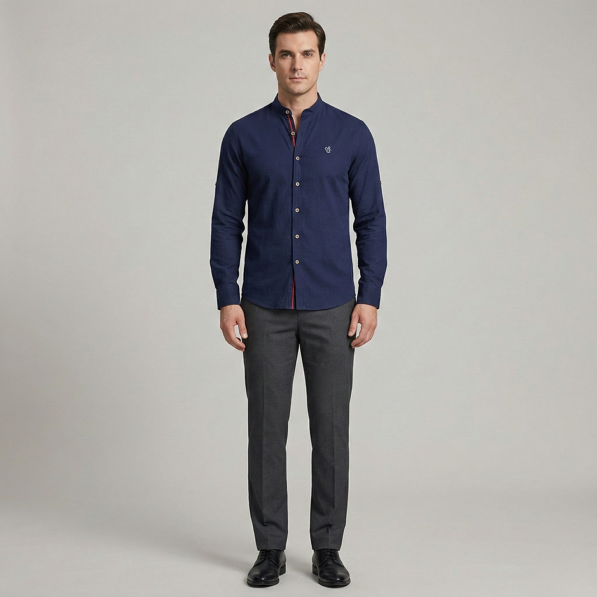 Herre langærmet skjorte i bomuldsblanding – Casual skjorte med knapper