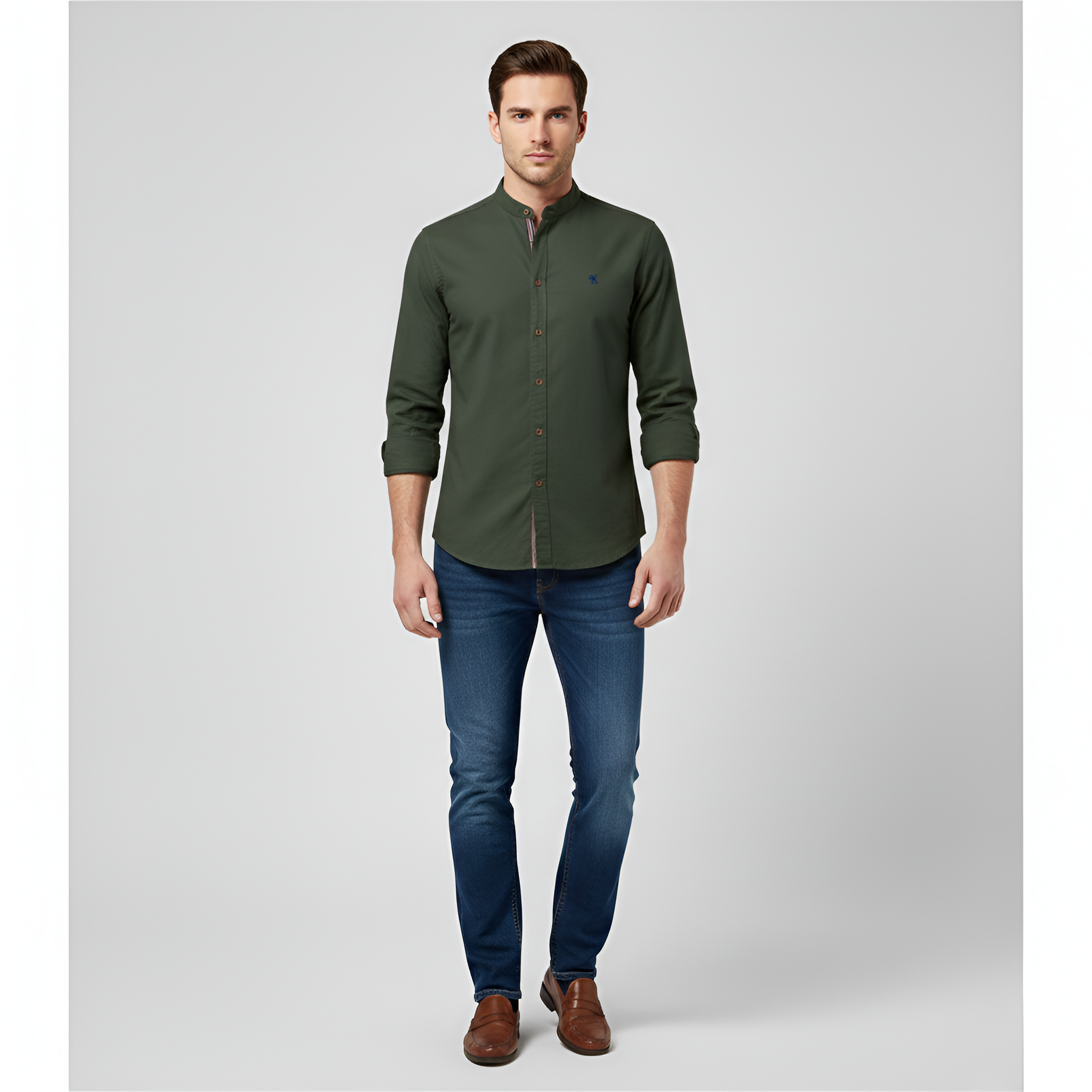 Chemise homme Bellivaro en coton avec col mao et manches longues