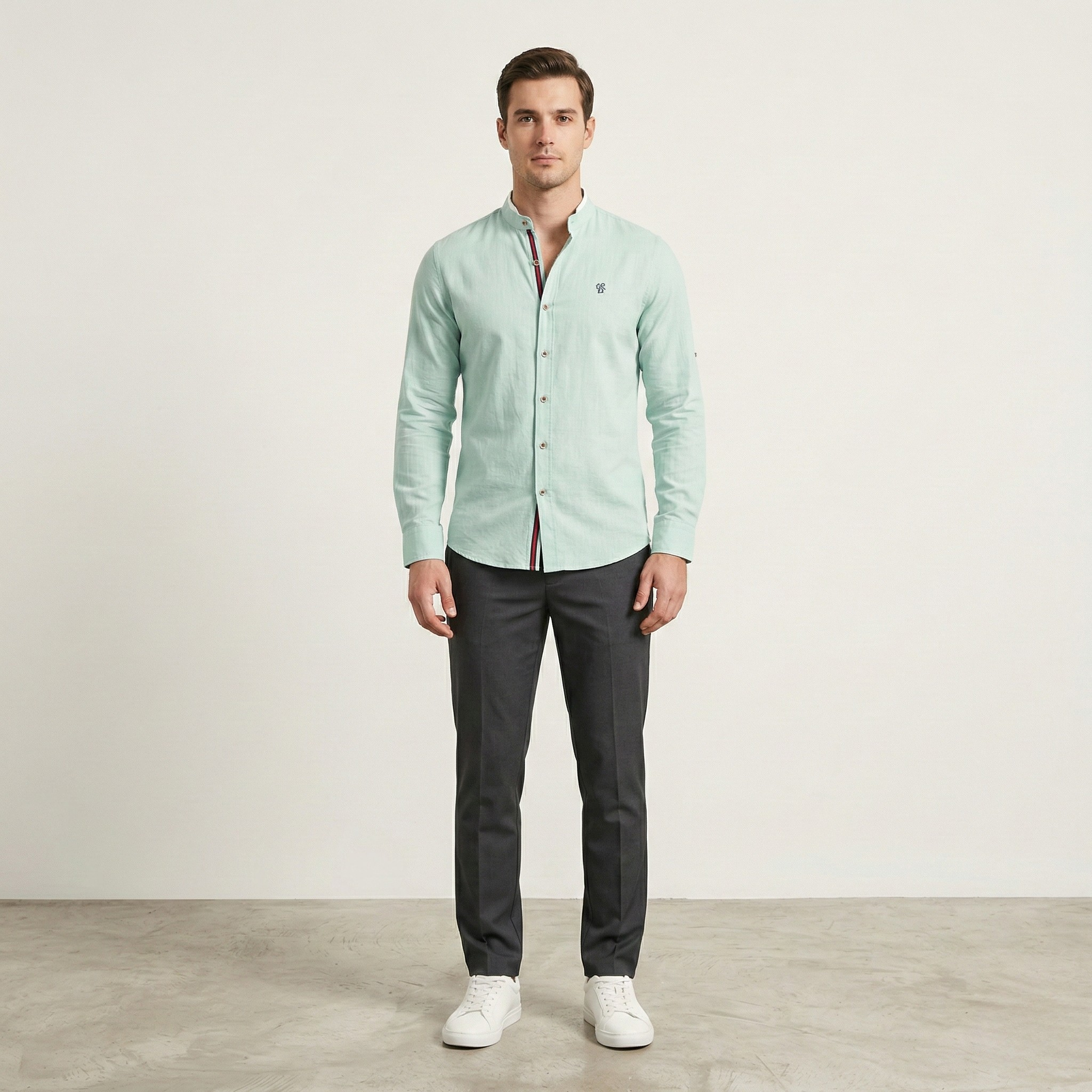 Herre langærmet skjorte i bomuldsblanding – Casual skjorte med knapper