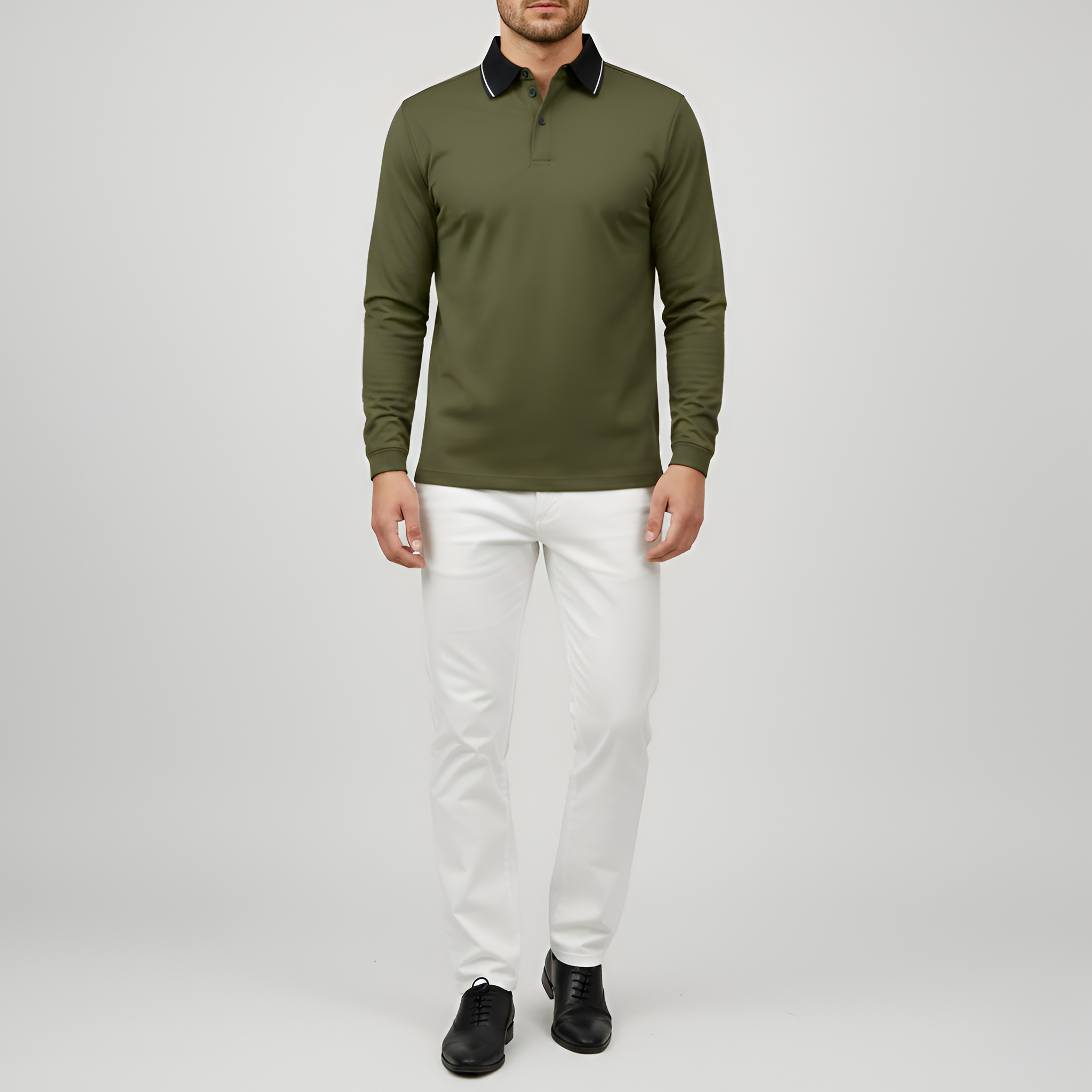 Polo para hombre con mangas largas y ajuste entallado en algodón