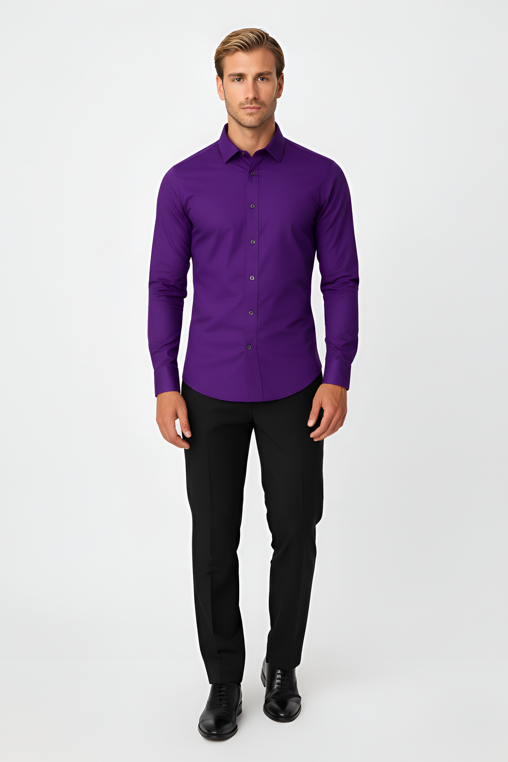 Camisa de hombre con mangas largas y corte slim fit en algodón