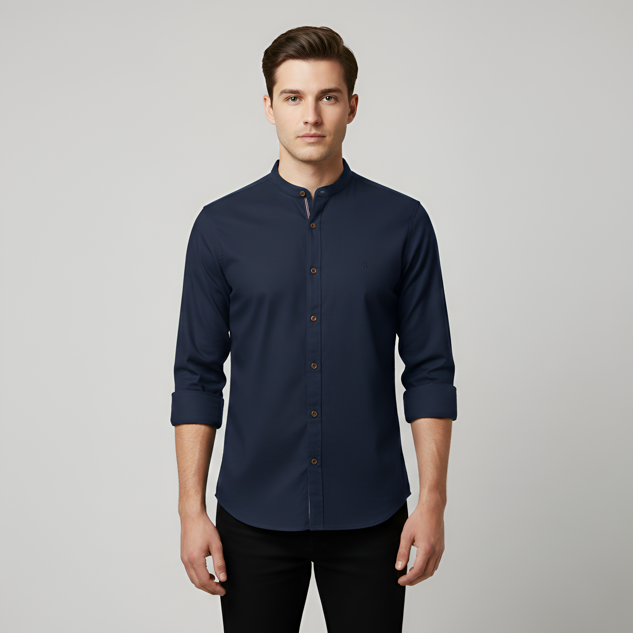 Camisa para homem Bellivaro em algodão com gola mandarim e mangas compridas