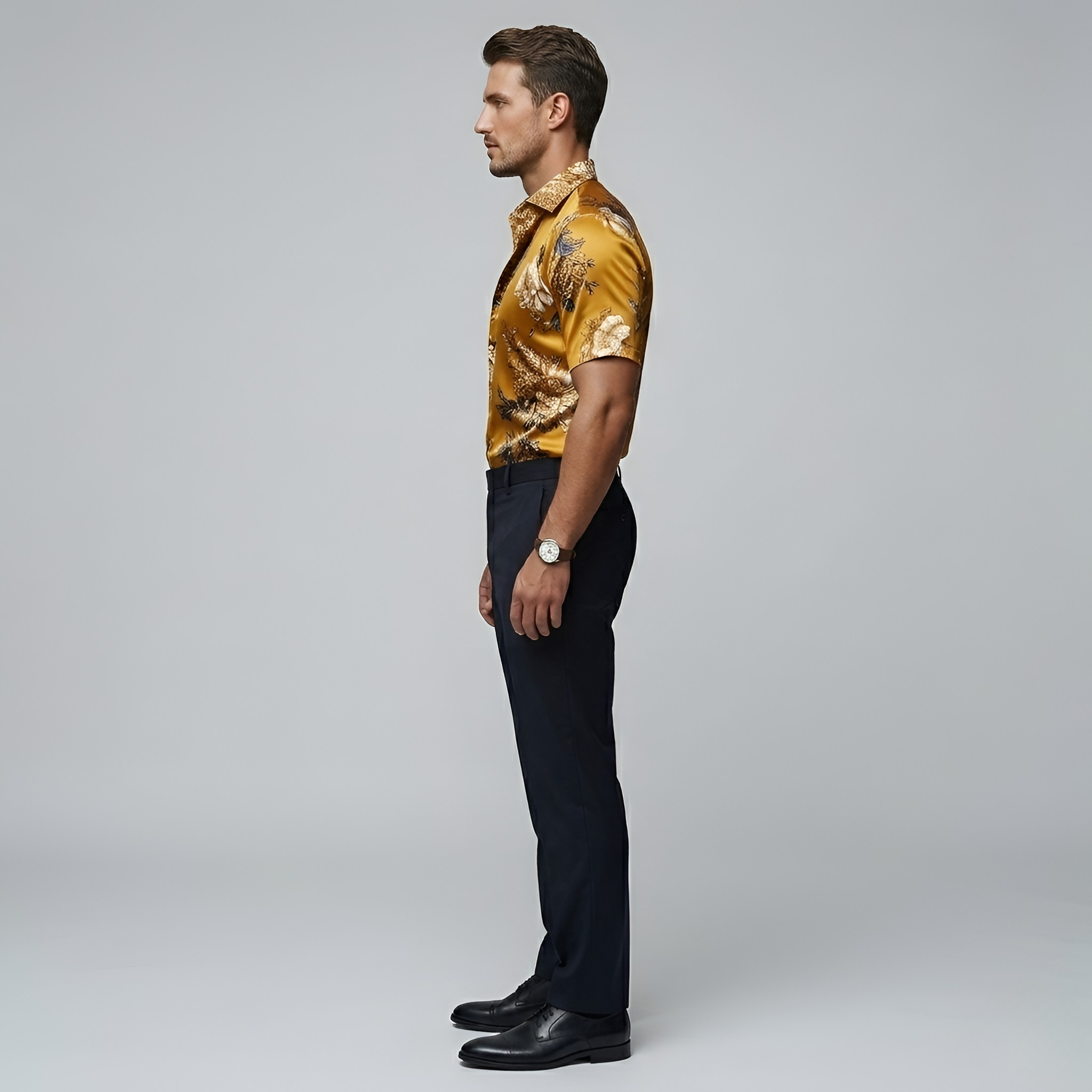 Chemise homme à manches courtes avec imprimé floral et fermeture à boutons, chemise d'été décontractée pour hommes