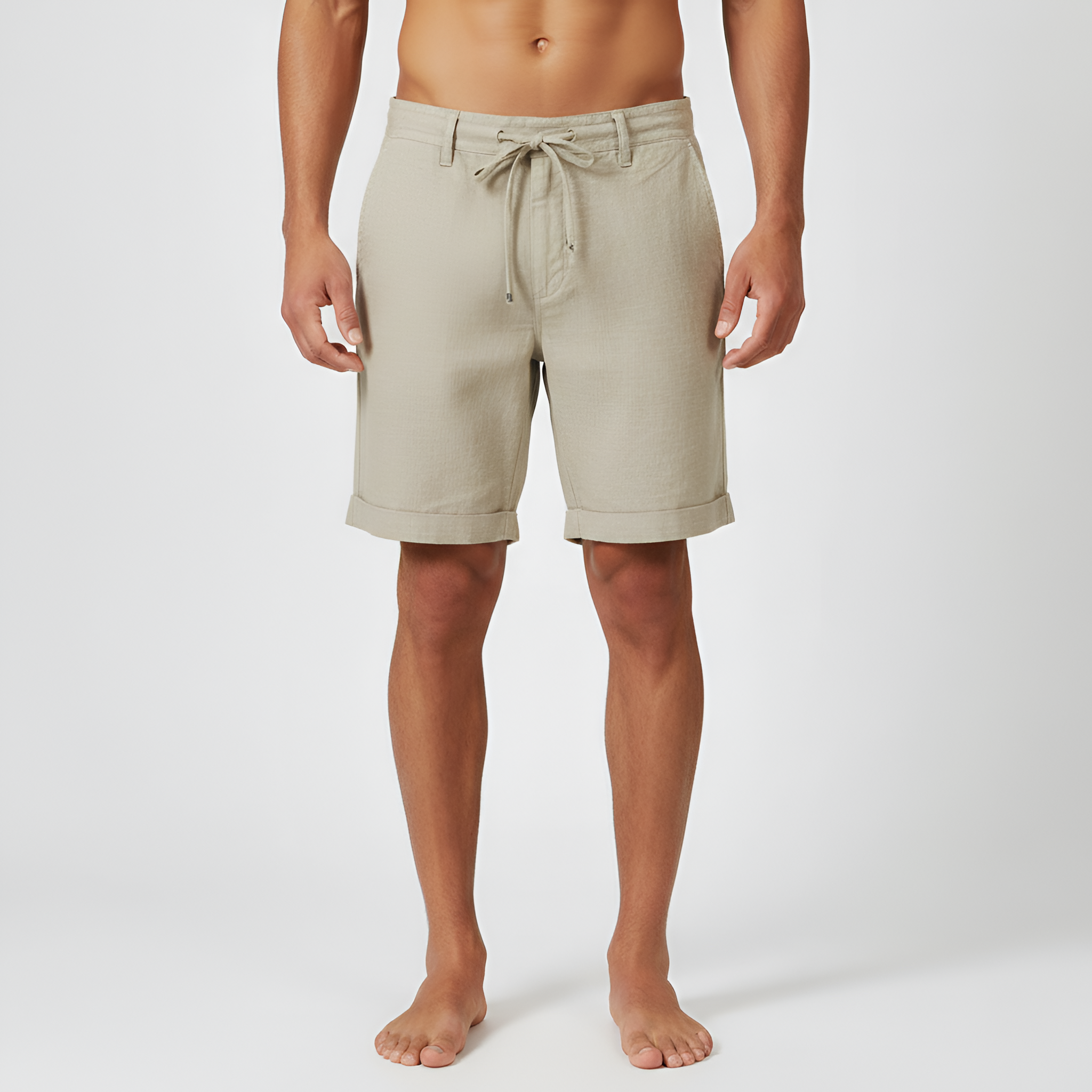 Pantalones cortos de hombre de algodón con cintura elástica y cordón, además de bolsillos laterales