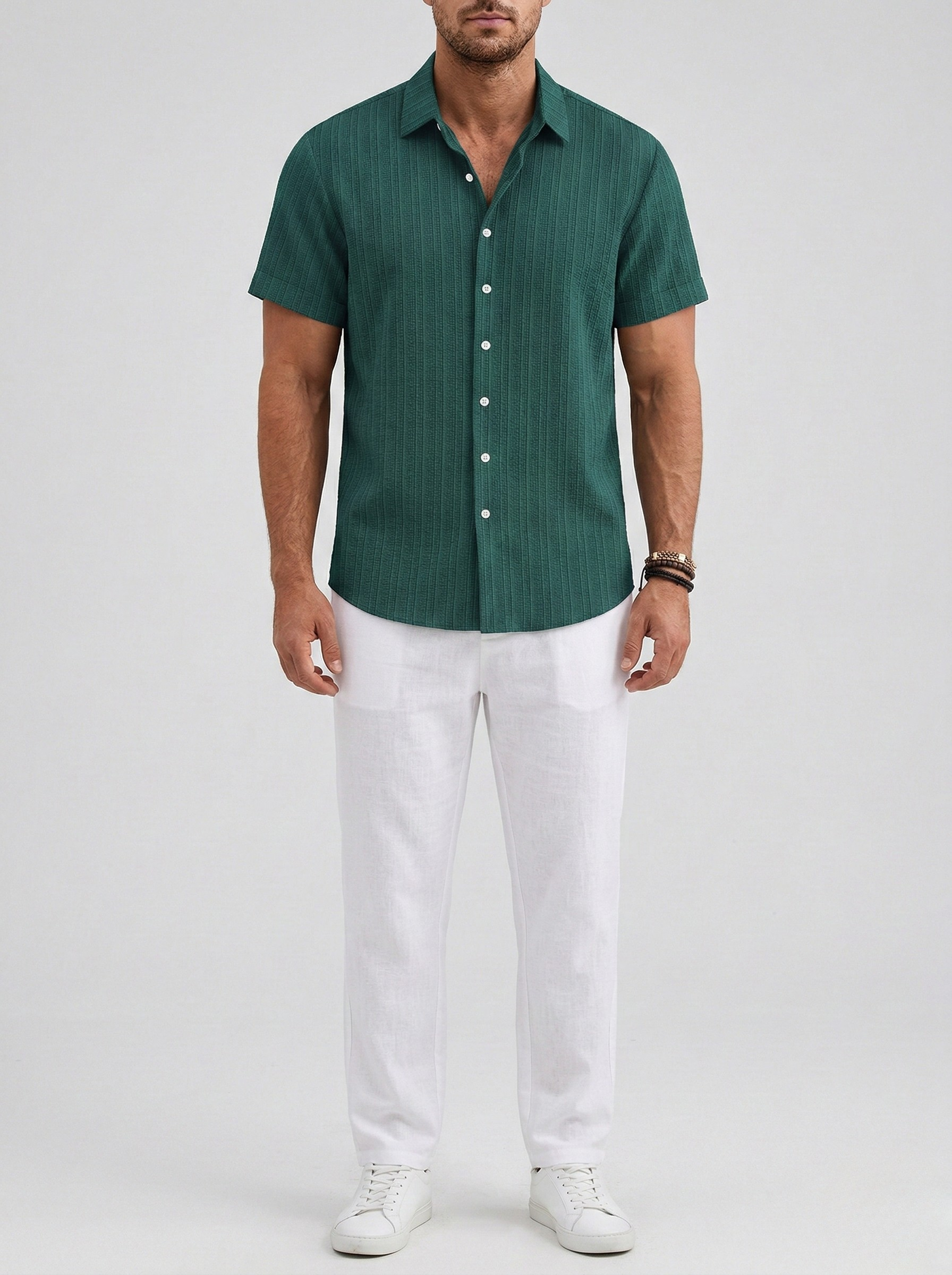 Herre kortærmet skjorte i hørblanding – Sommer skjorte med knapper