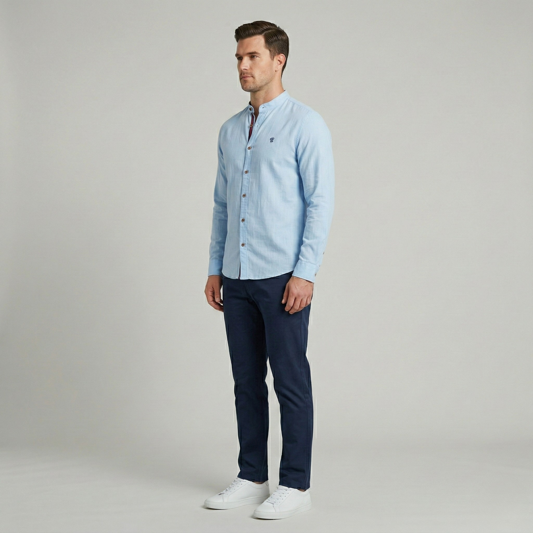 Herre langærmet skjorte i bomuldsblanding – Casual skjorte med knapper