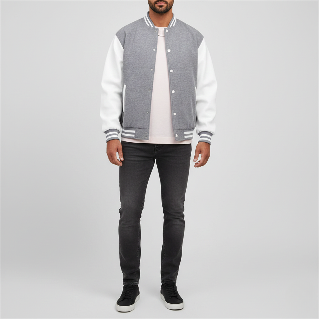 Chaqueta bomber varsity para hombre Bellivaro con botones a presión y corte clásico