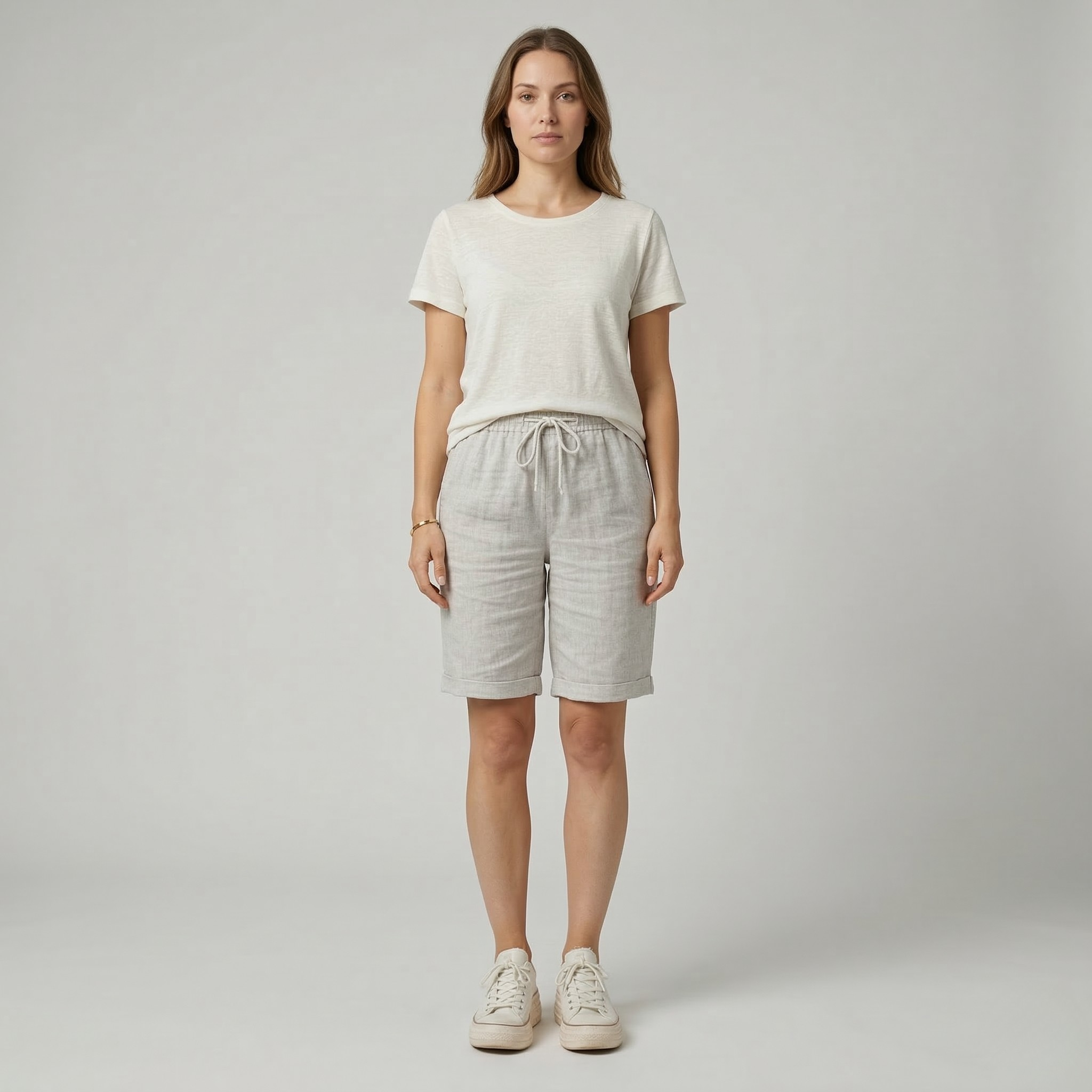 Calções Dame Hør com Cintura Elástica Calções de Verão para Lazer e Férias