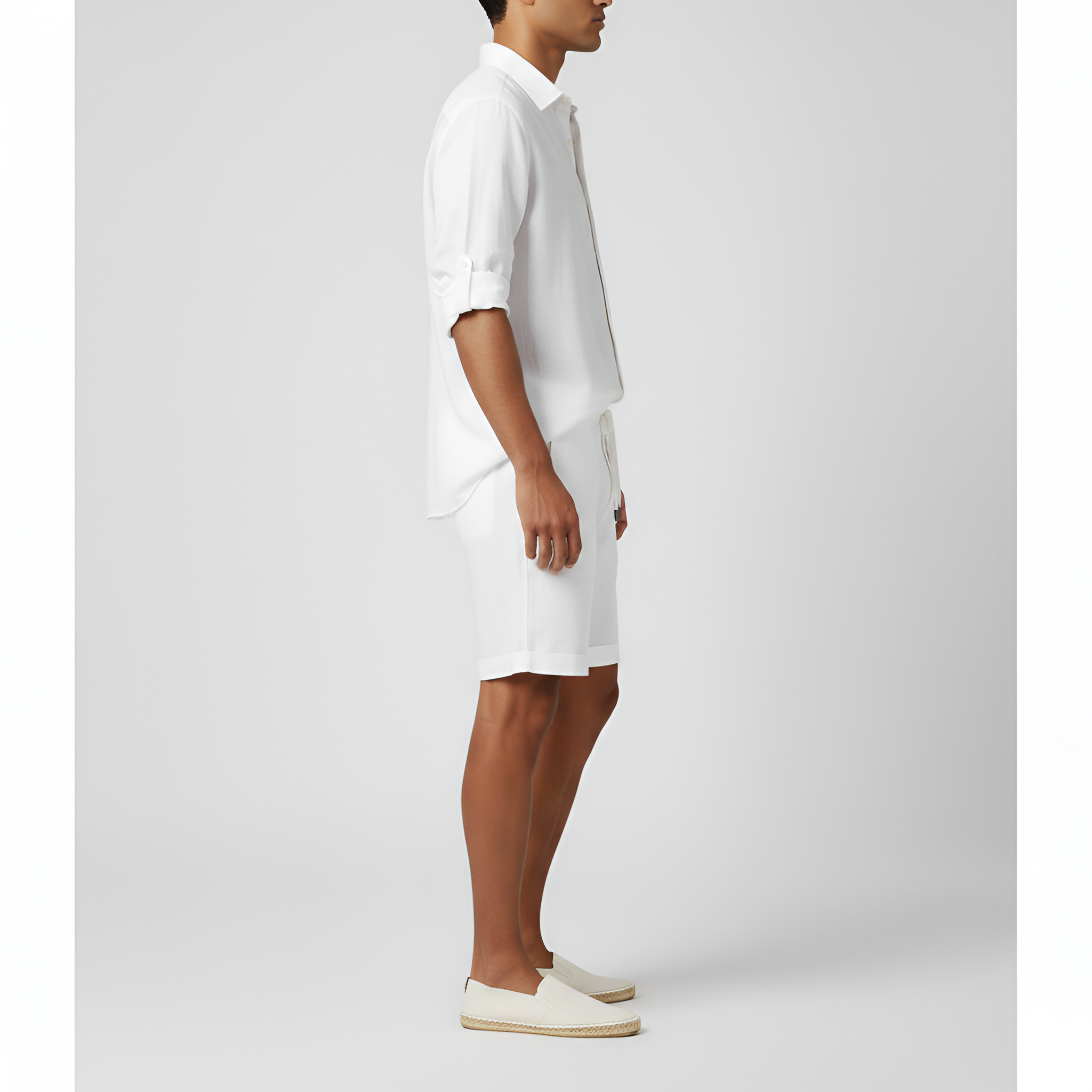 Pantalones cortos de hombre de algodón con cintura elástica y cordón, además de bolsillos laterales