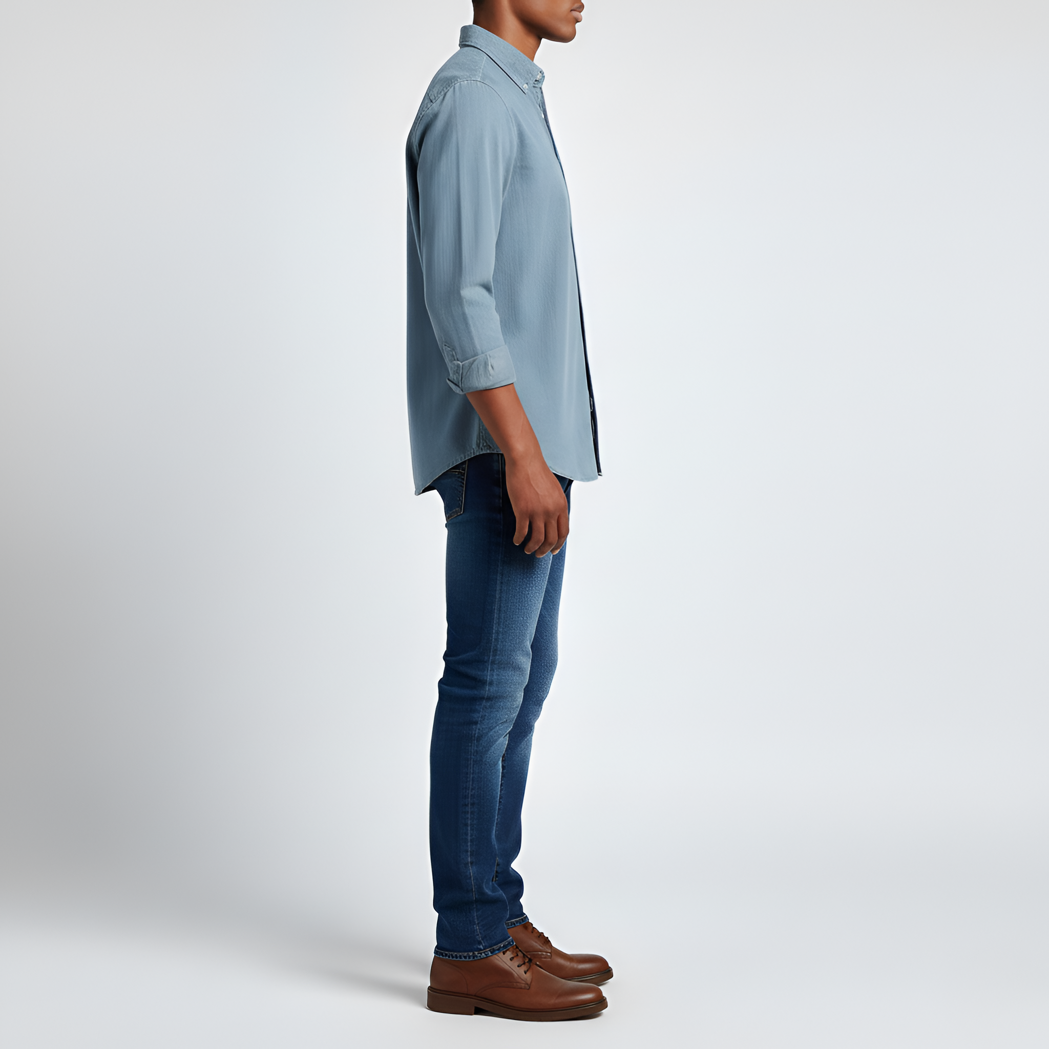 Camisa de algodón para hombre con mangas largas y bolsillo en el pecho en corte regular