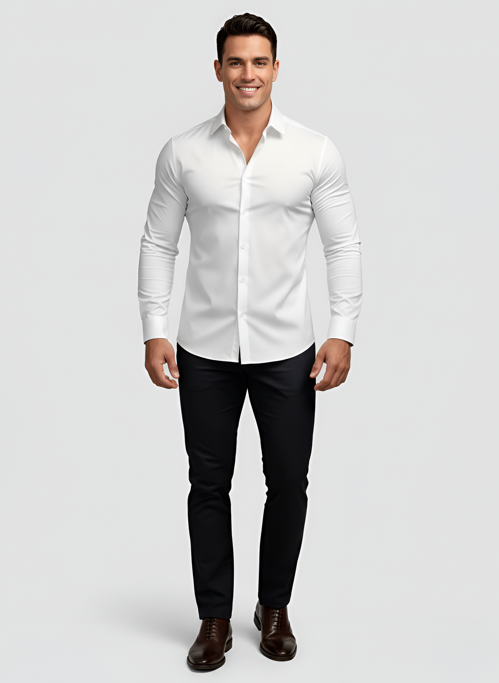 Bellivaro Herre Skjorte Slim Fit Stretch Business Casual Langærmet