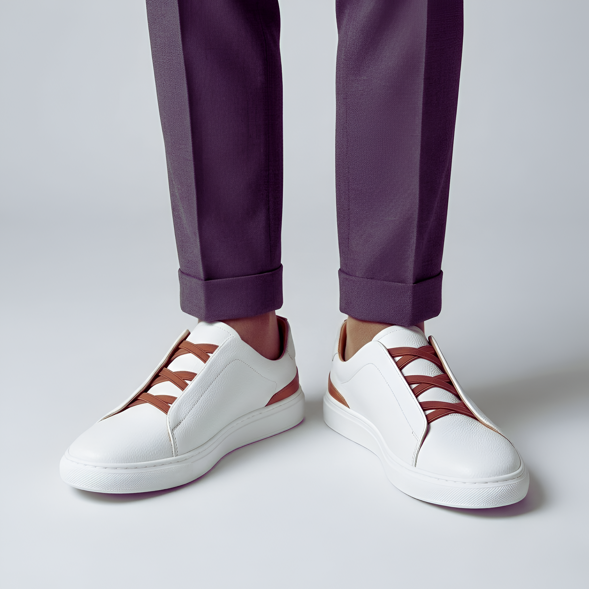 Zapatillas de hombre de cuero con cordones elásticos y suela cómoda