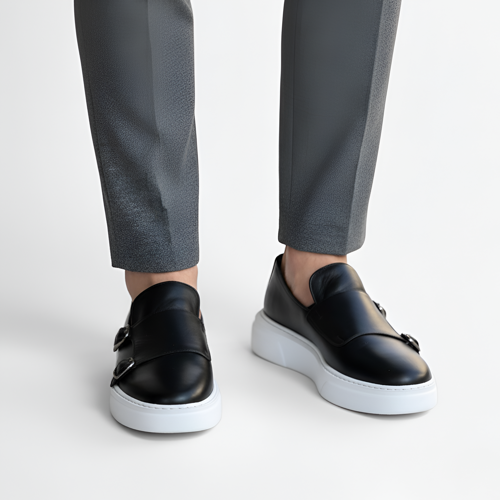 Herre loafers i læder med spænde og slip-on design