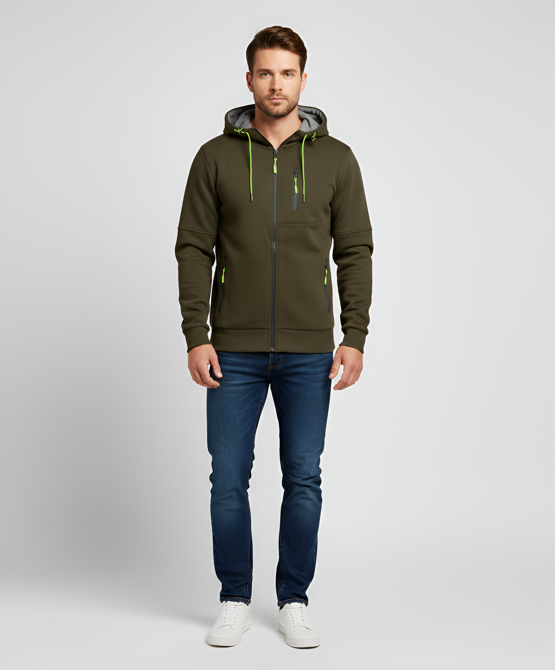 Bellivaro férfi polár kapucnis pulóver cipzárral mindennapi használatra