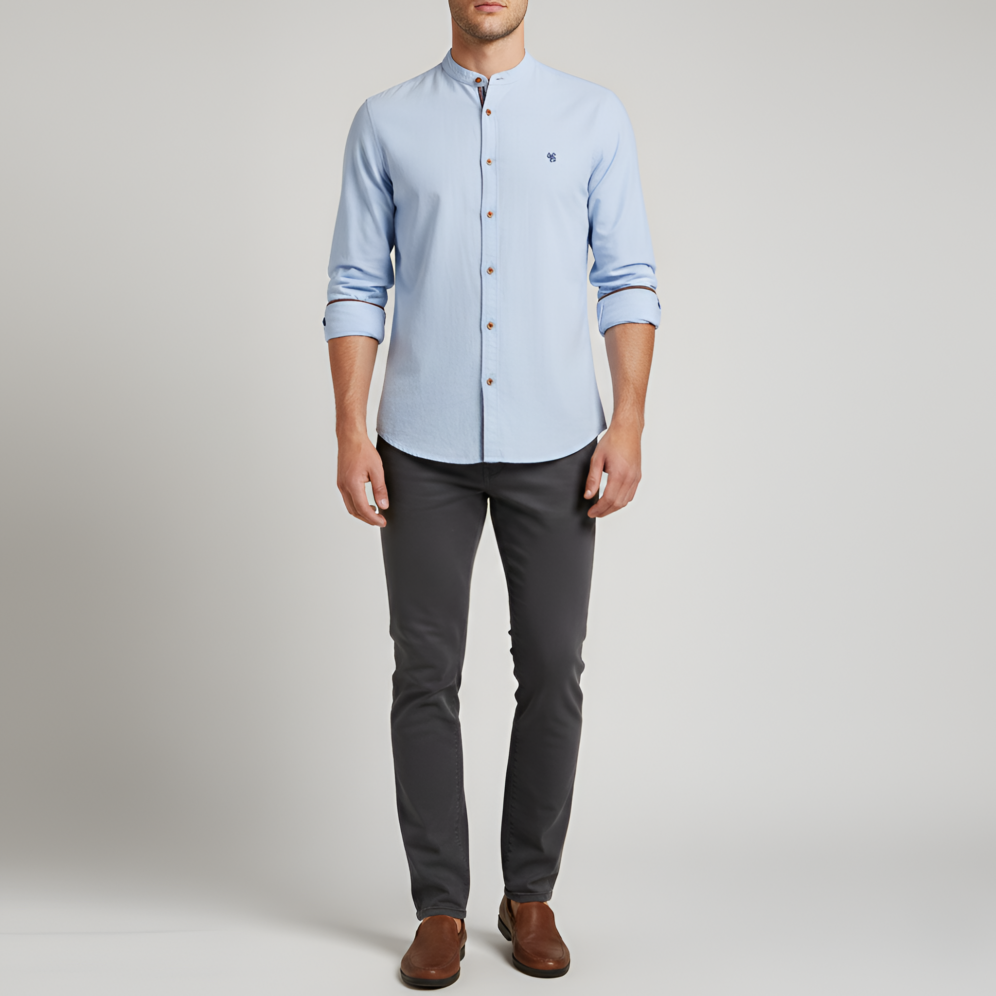 Camisa para homem Bellivaro em algodão com gola mandarim e mangas compridas