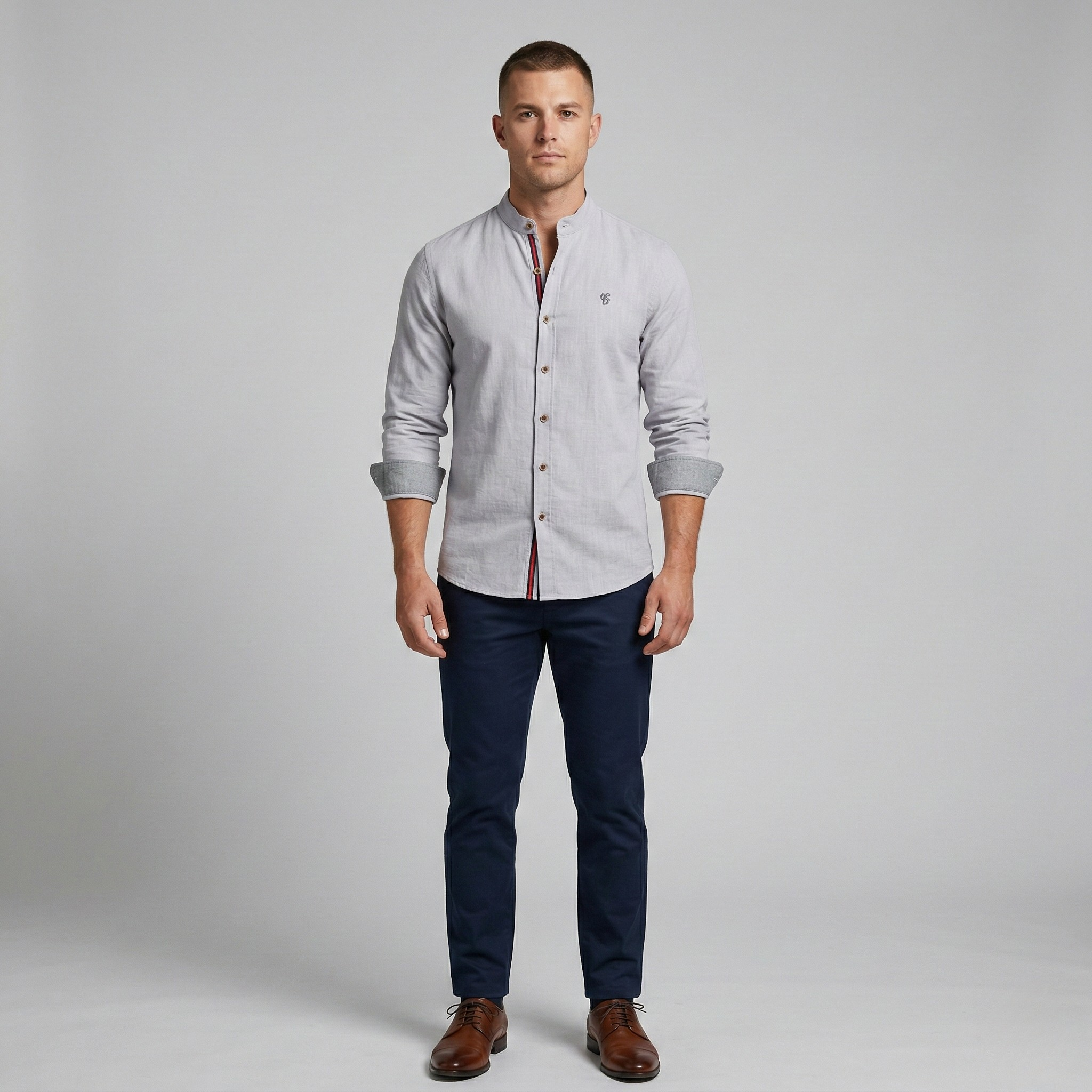 Herre langærmet skjorte i bomuldsblanding – Casual skjorte med knapper