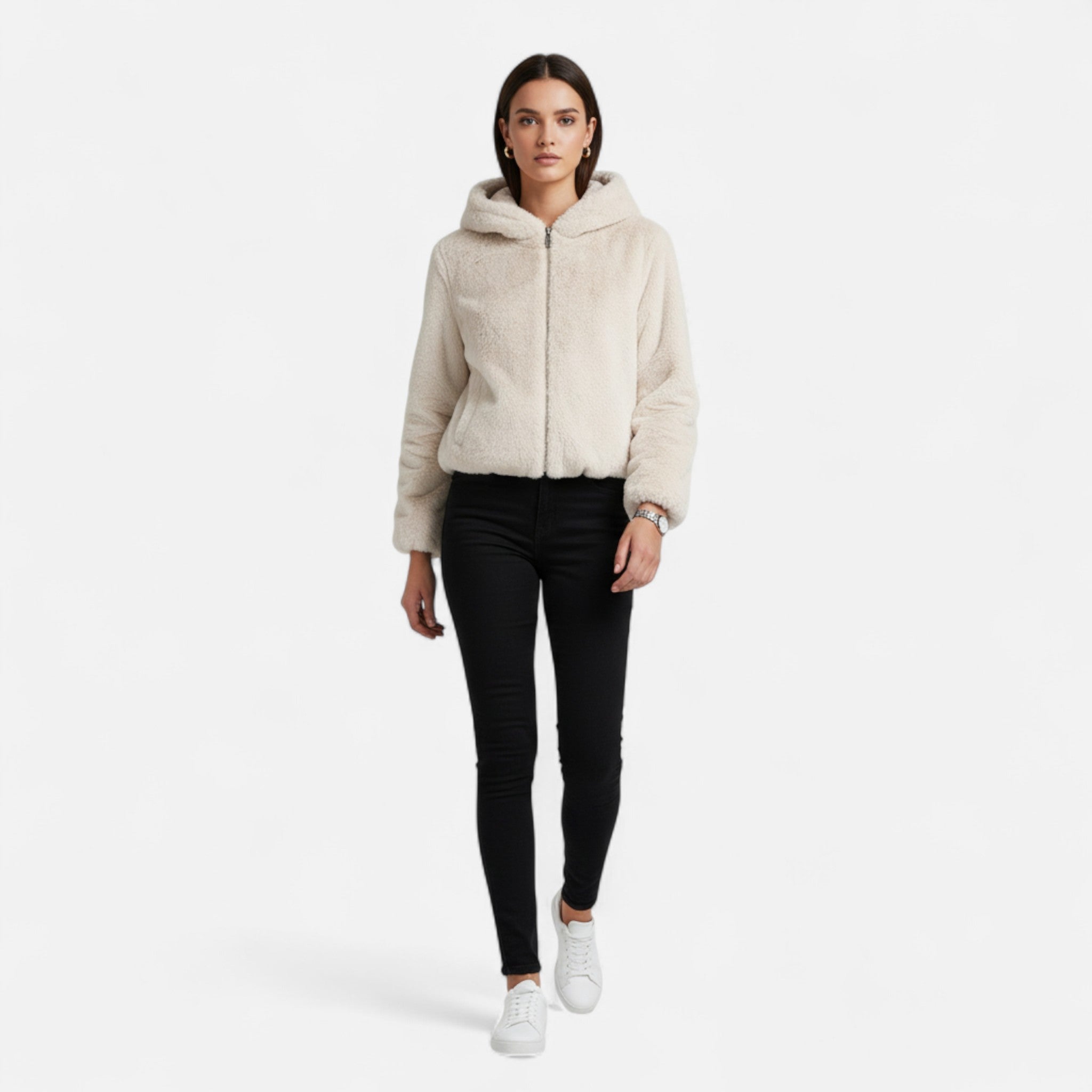 Damen Teddyfell-Jacke mit Kapuze