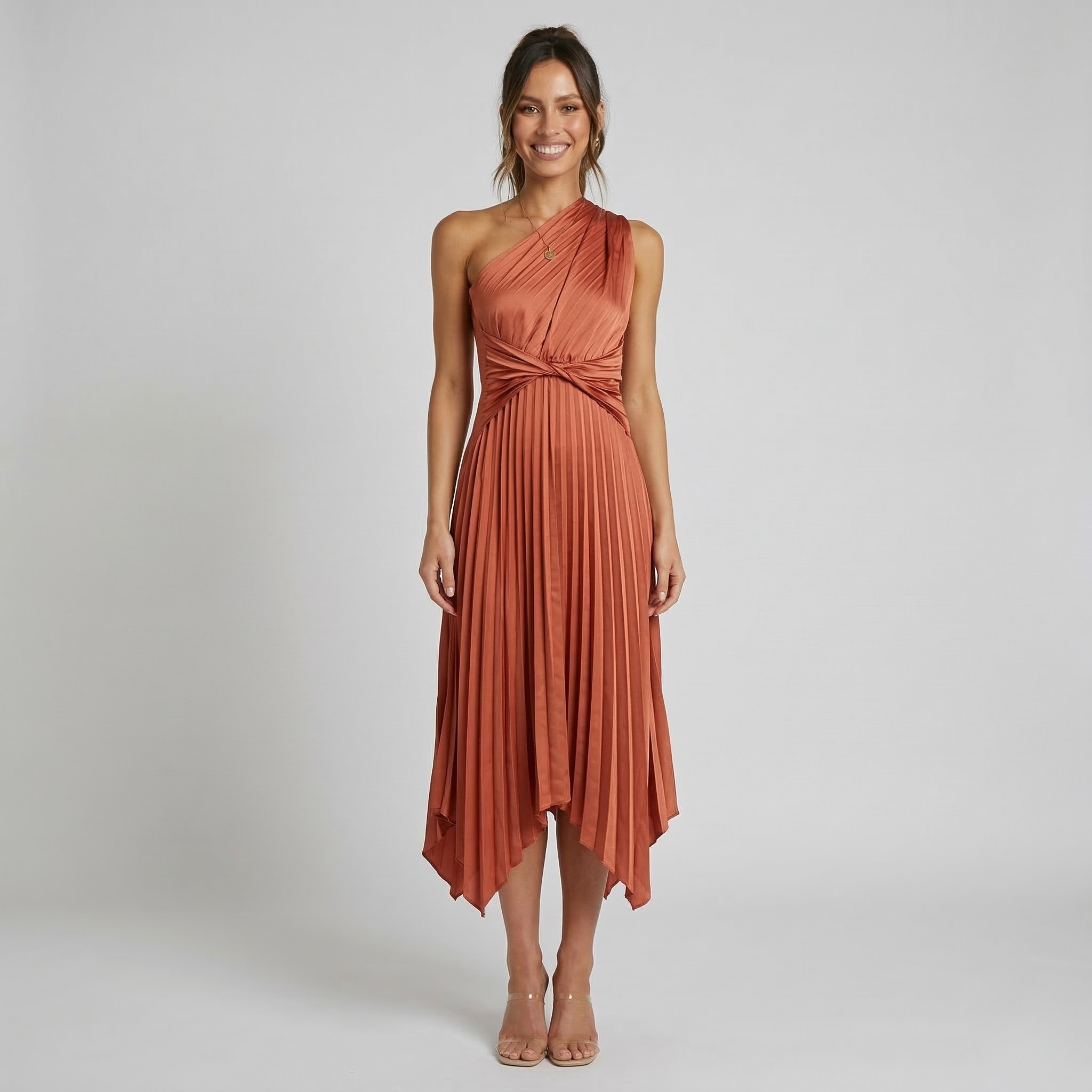 Sukienka damska midi na jedno ramię z plisowanym dołem, asymetryczna sukienka wieczorowa na imprezę