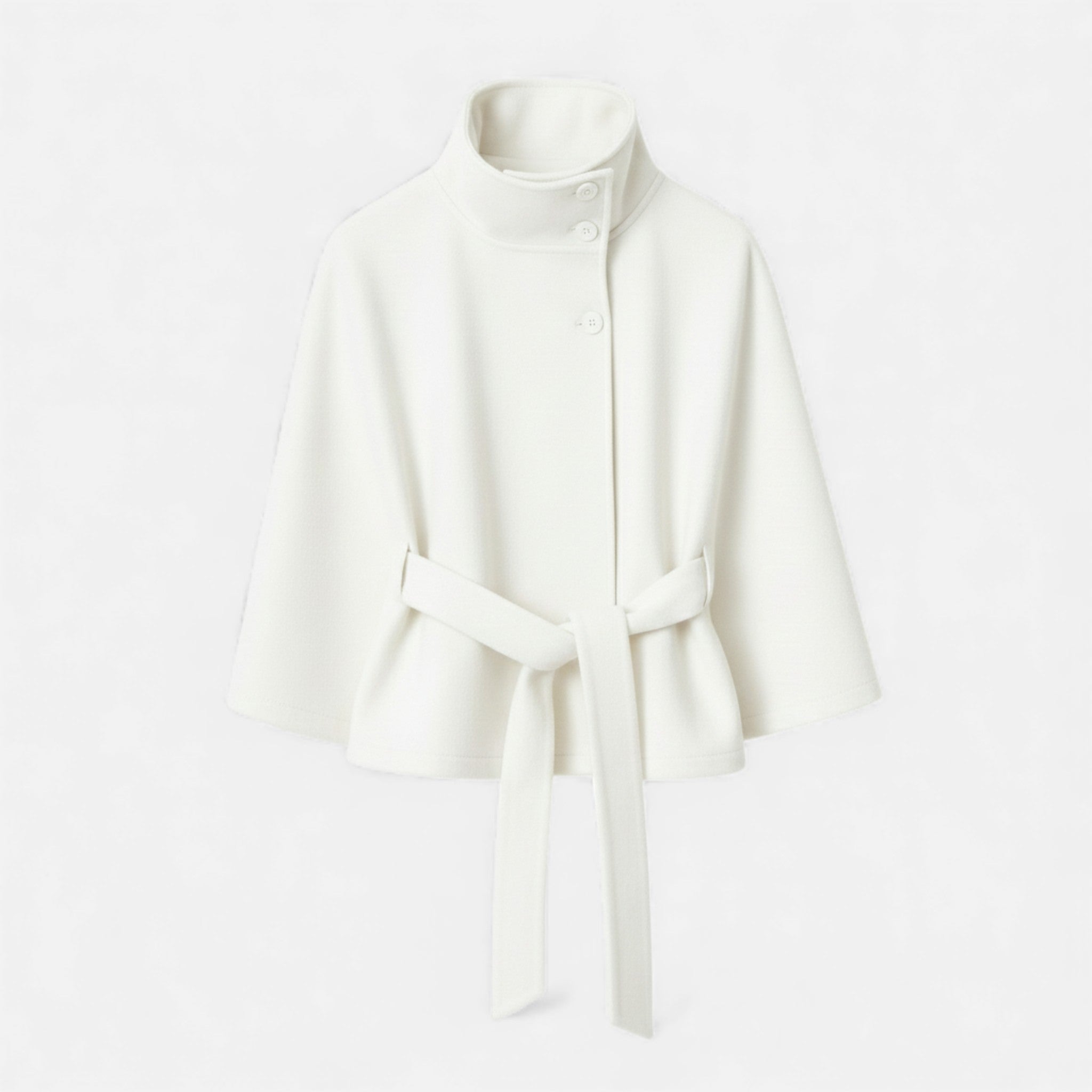 Damen Cape-Mantel mit Bindegürtel – Kurzer Schnitt
