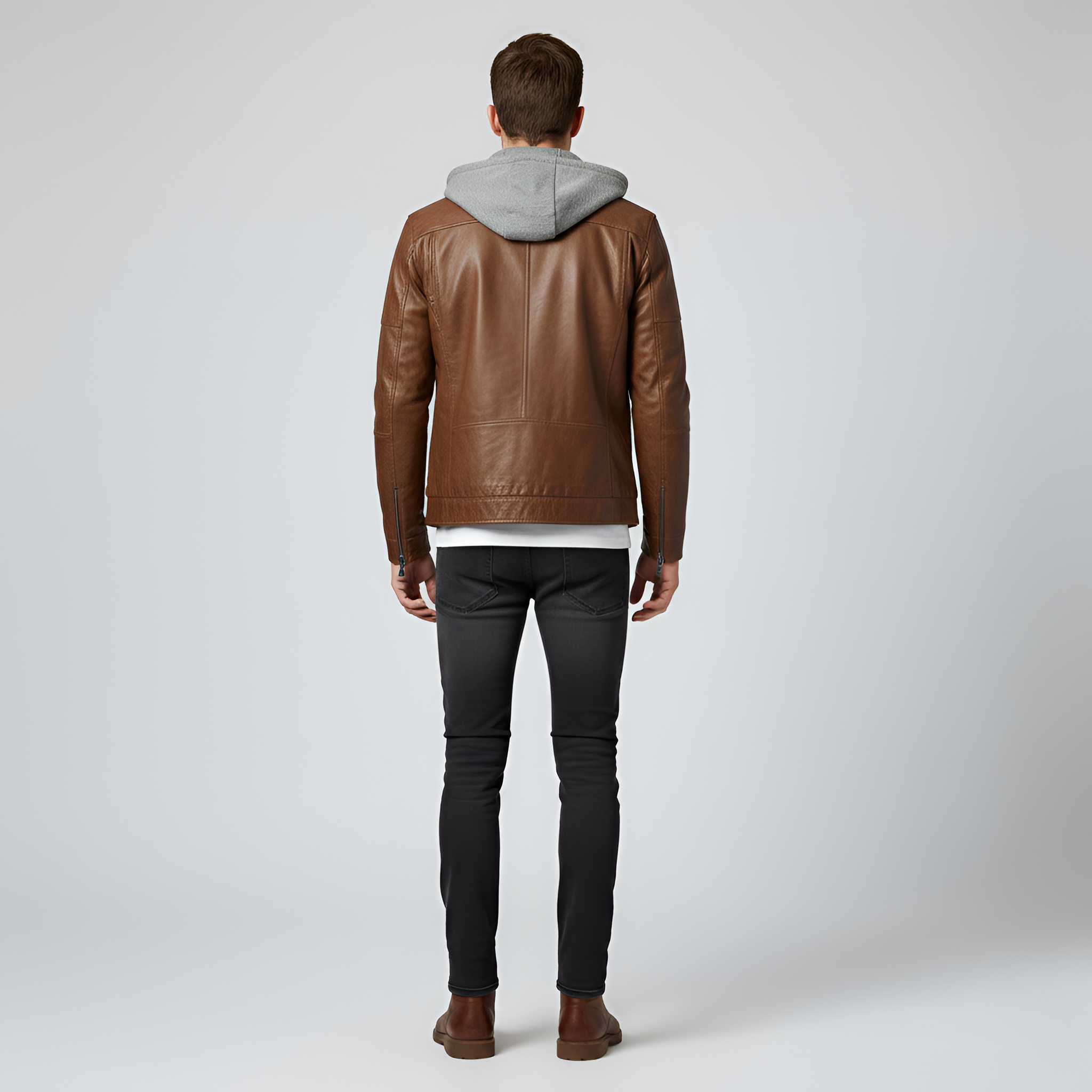 Chaqueta de cuero para hombre Bellivaro con capucha, chaqueta biker forrada con cremallera