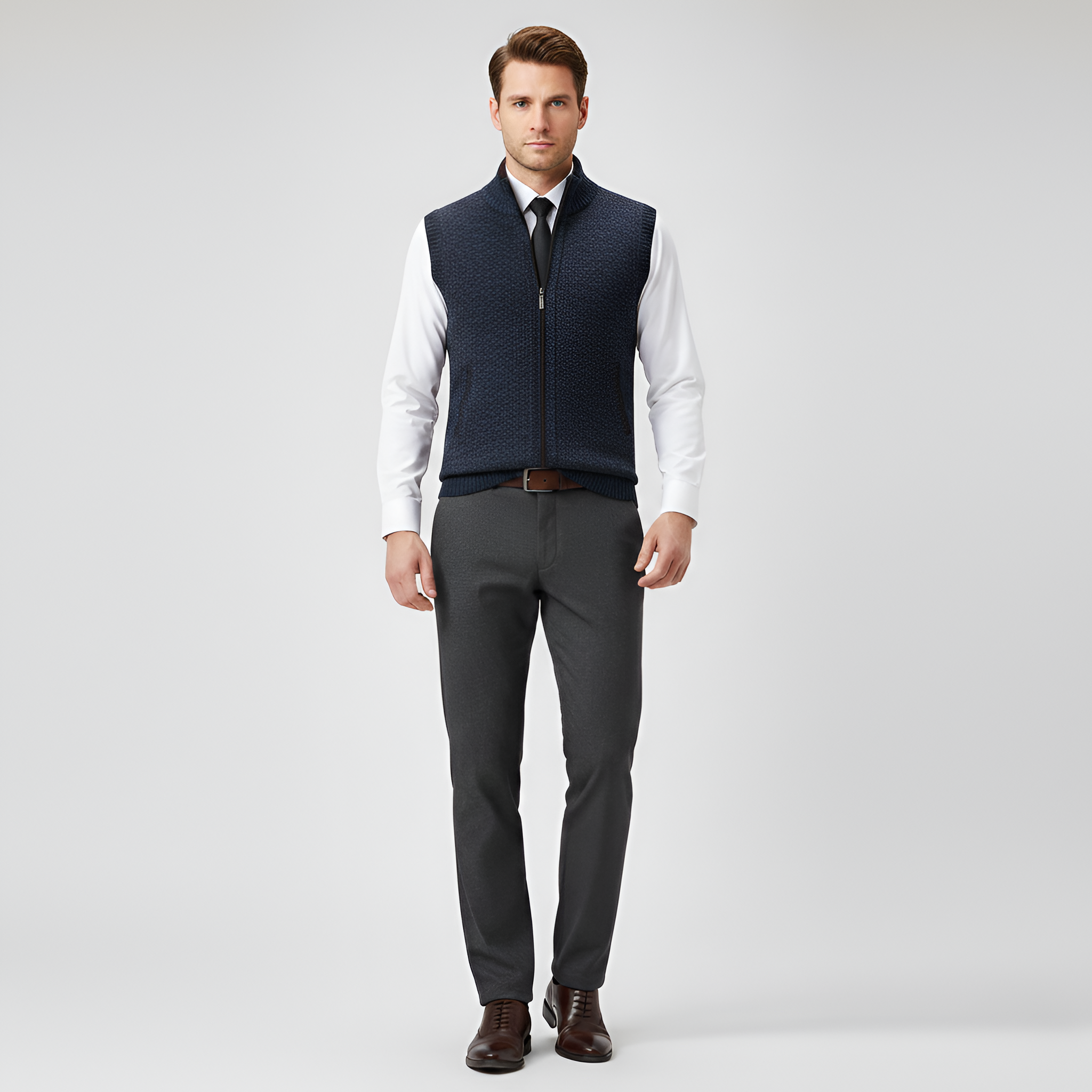 Gilet en maille pour homme Bellivaro avec fermeture éclair coupe classique