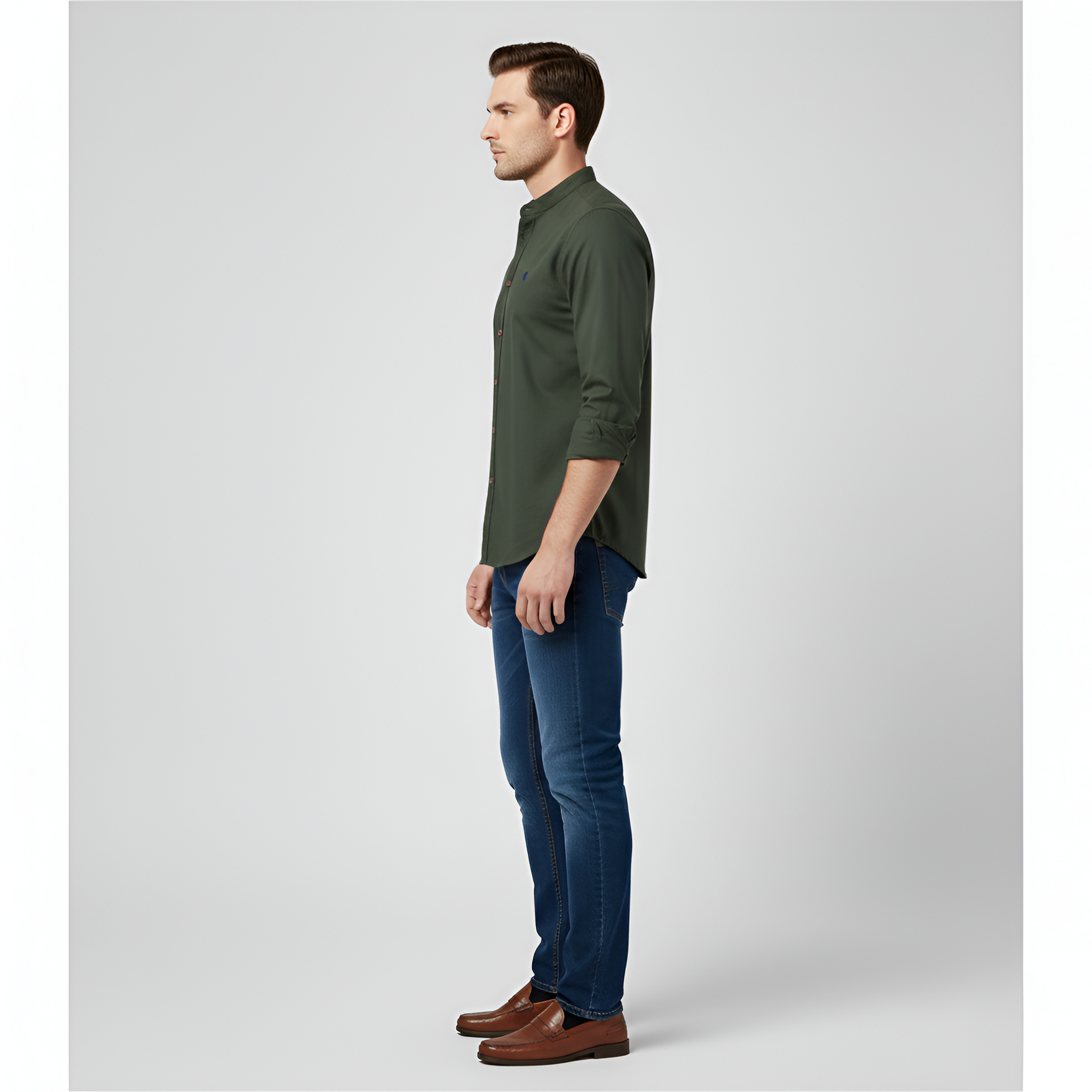 Camisa para homem Bellivaro em algodão com gola mandarim e mangas compridas