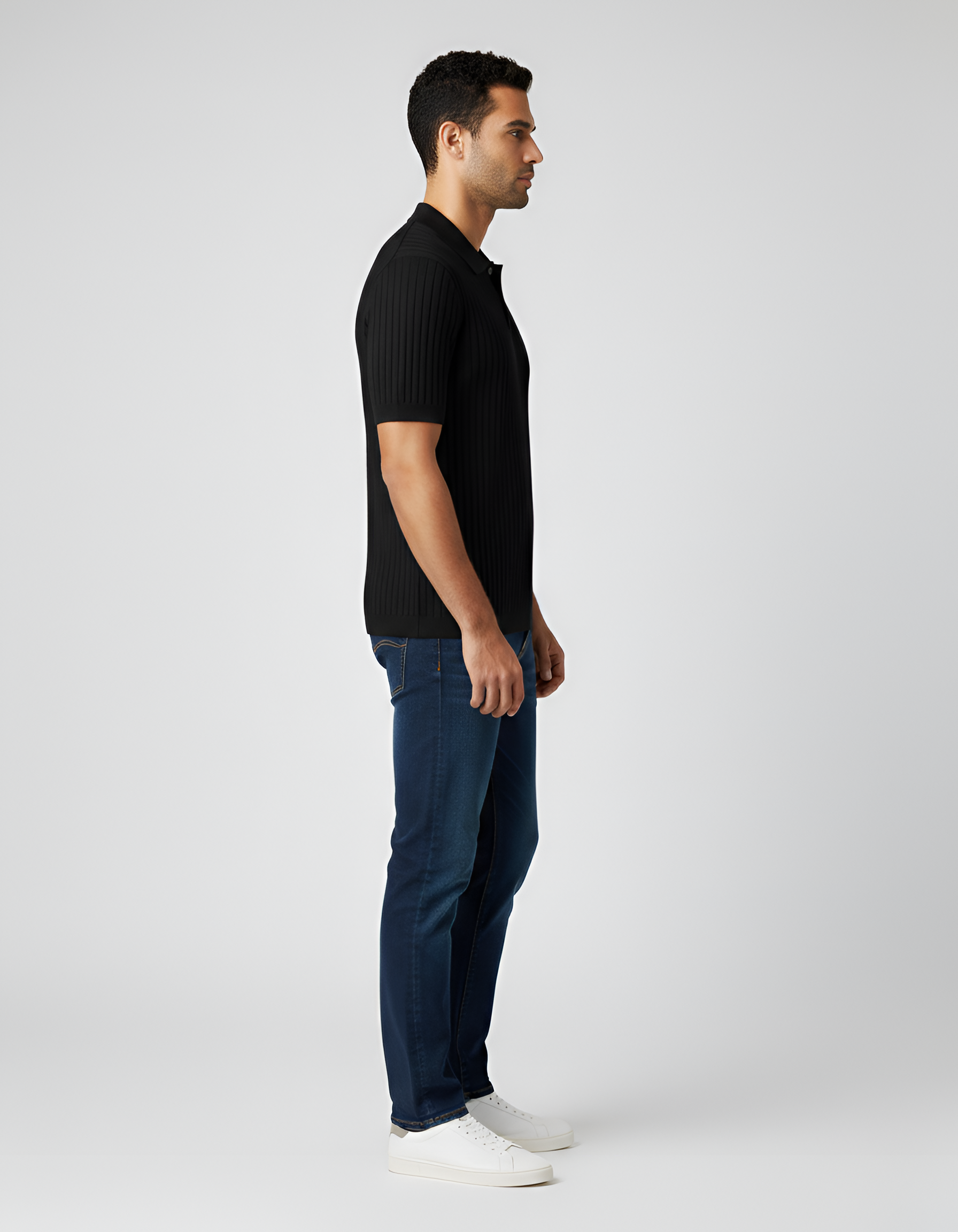 Polo de punto para hombre en algodón con mangas cortas y estructura acanalada